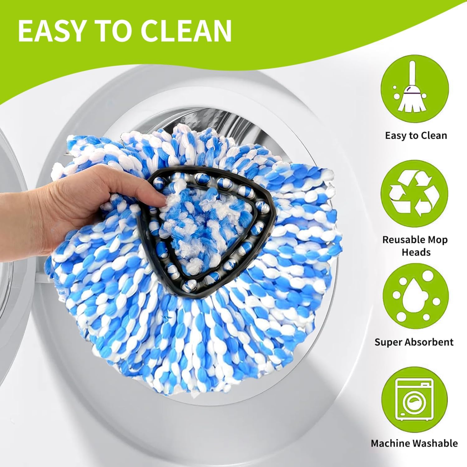 4 Pack Magicmops EasyWring Spin Mop Replacement Heads Blue