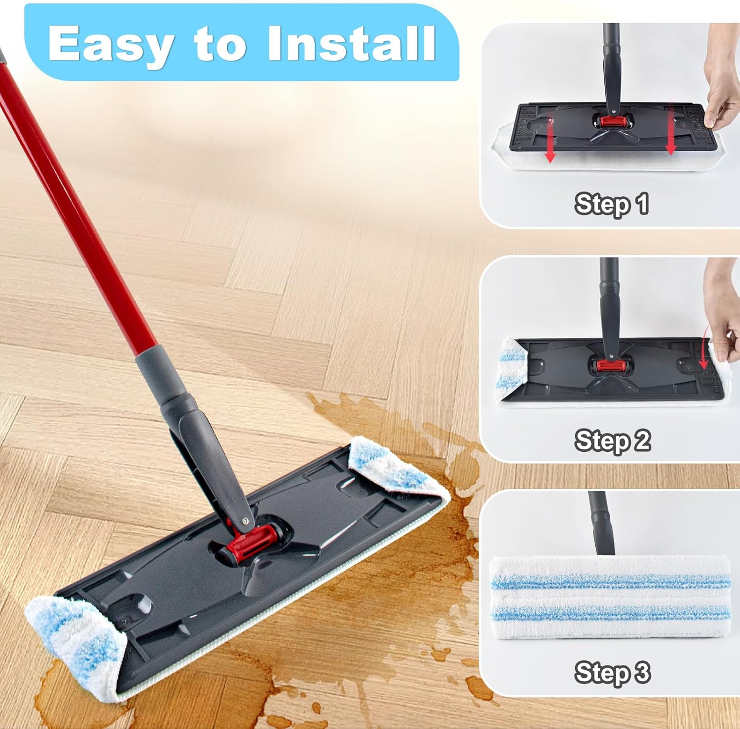 DLAIMI Mop Replacement Pads for OCedar H2prO Flat Mop 3 Pack
