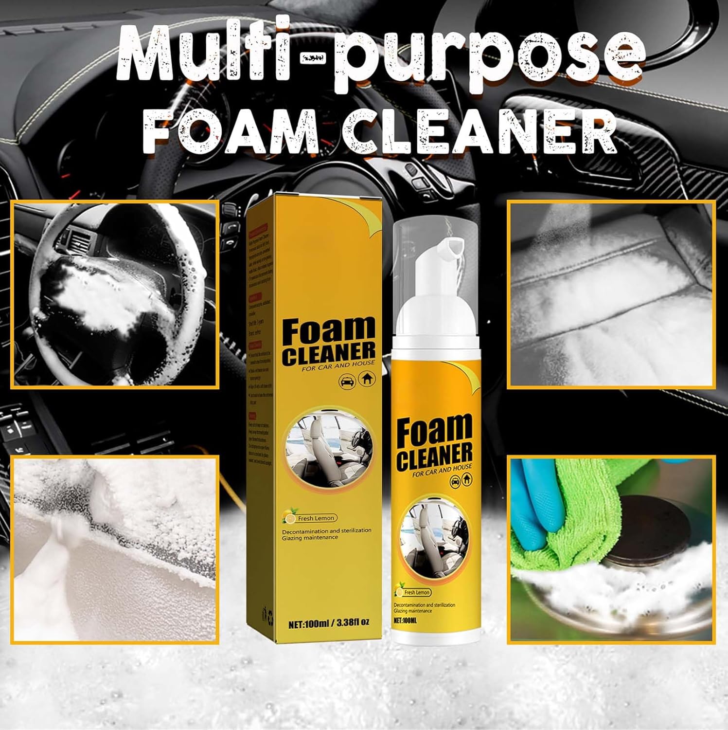 Premium Multi-Purpose Foam Cleaner for Car Steering Wheel and More