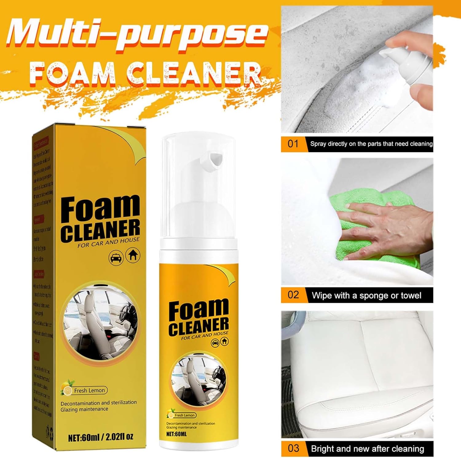 Premium Multi-Purpose Foam Cleaner for Car Steering Wheel and More