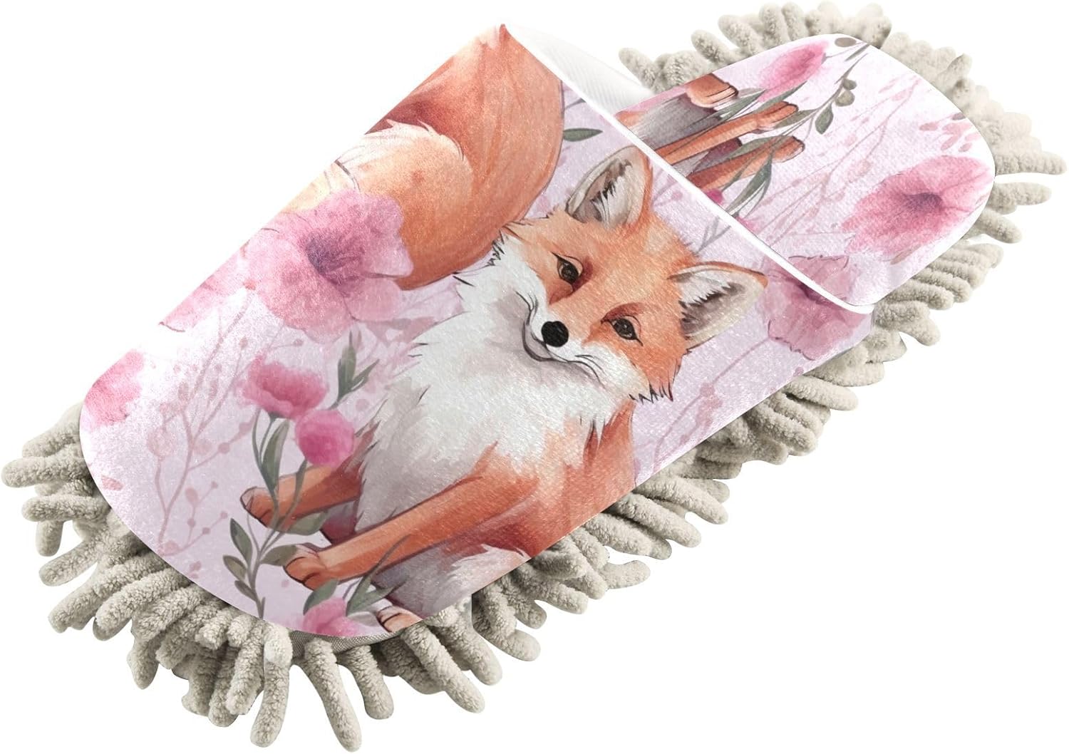 Bulletgxll Cute Foxes Cleaning Slippers Wiped Mop Slippers Washable Floor Mop
