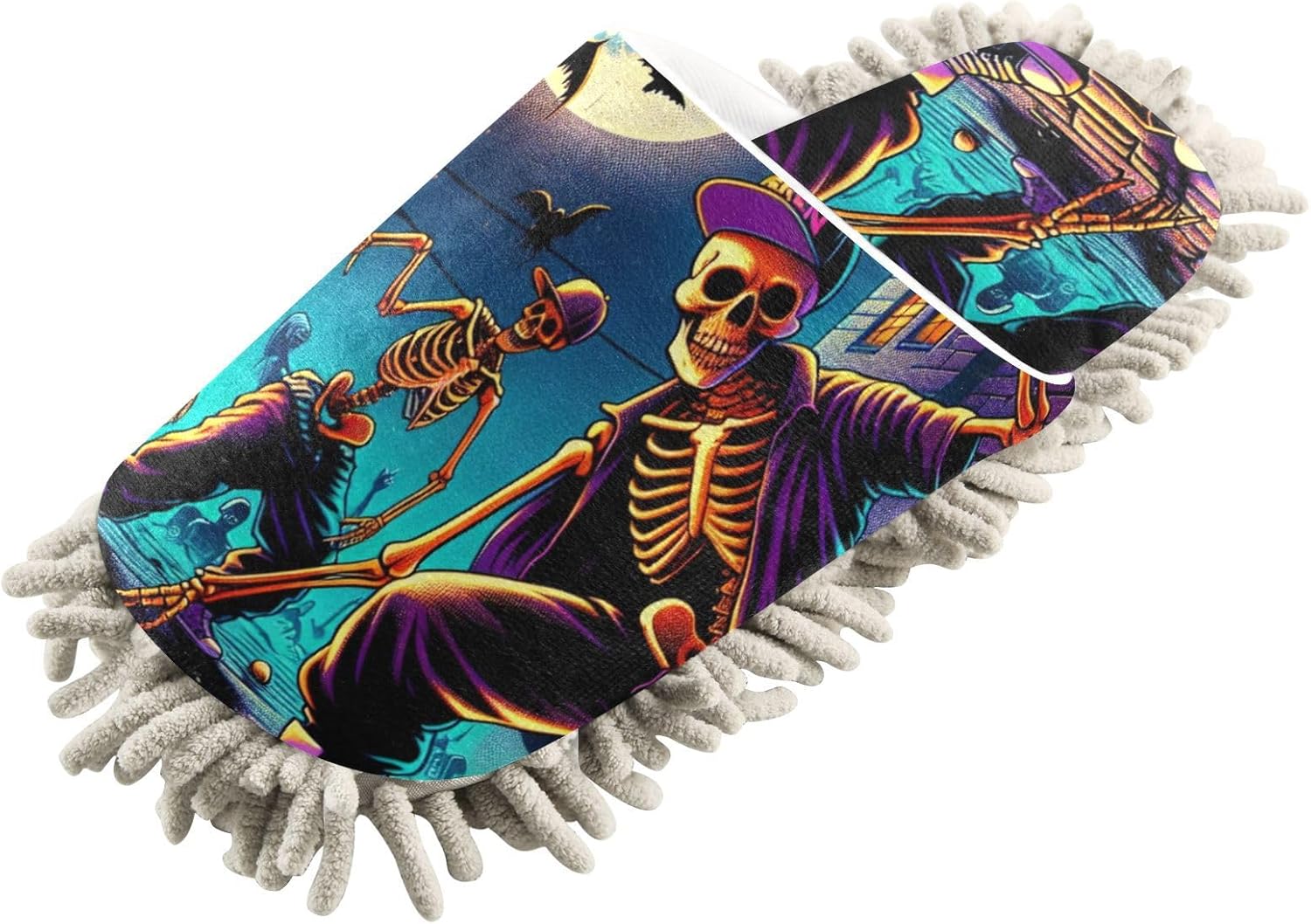 FLildon Microfiber Mop Slippers Halloween Skeleton Design Washable Floor Cleaner