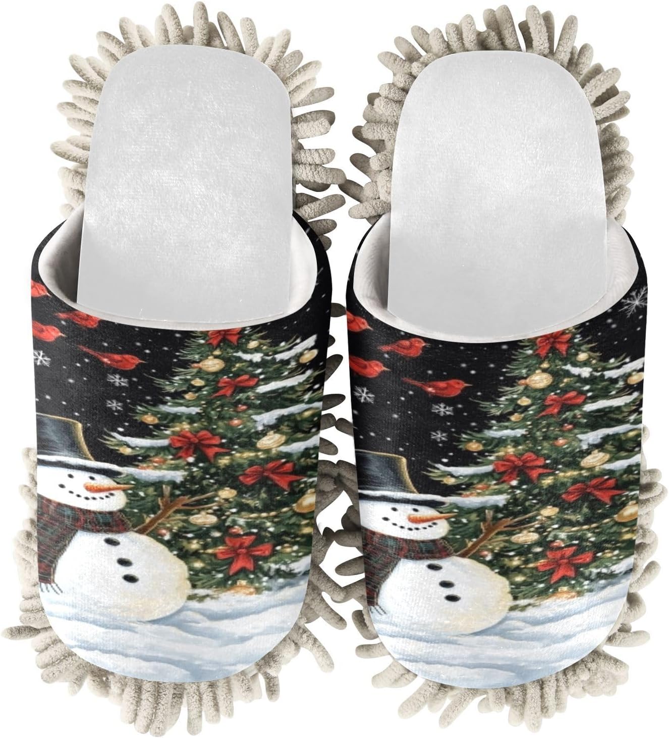 RunningBear White Black Snowman Mop Slippers for Home Cleaning