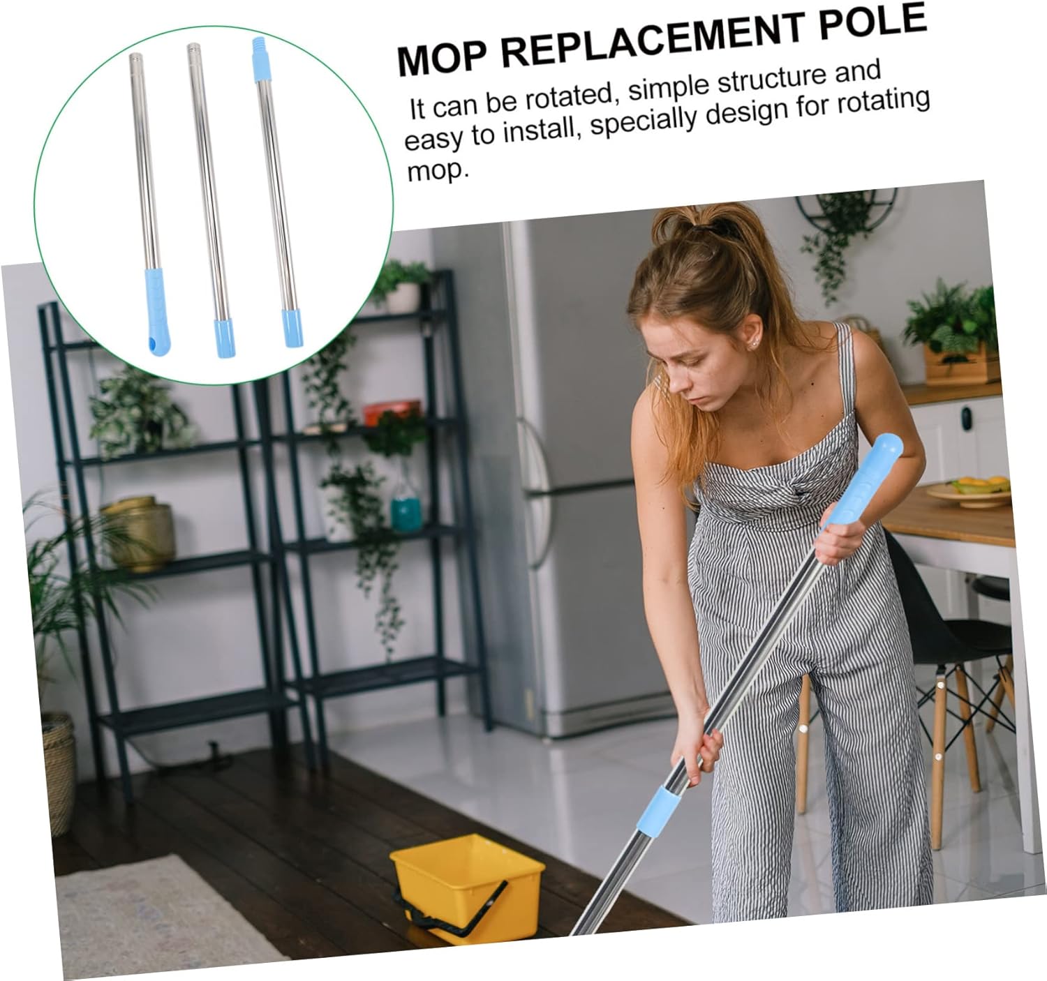 PACKOVE 1set Stainless Steel Mop Rod Replacement Retractable