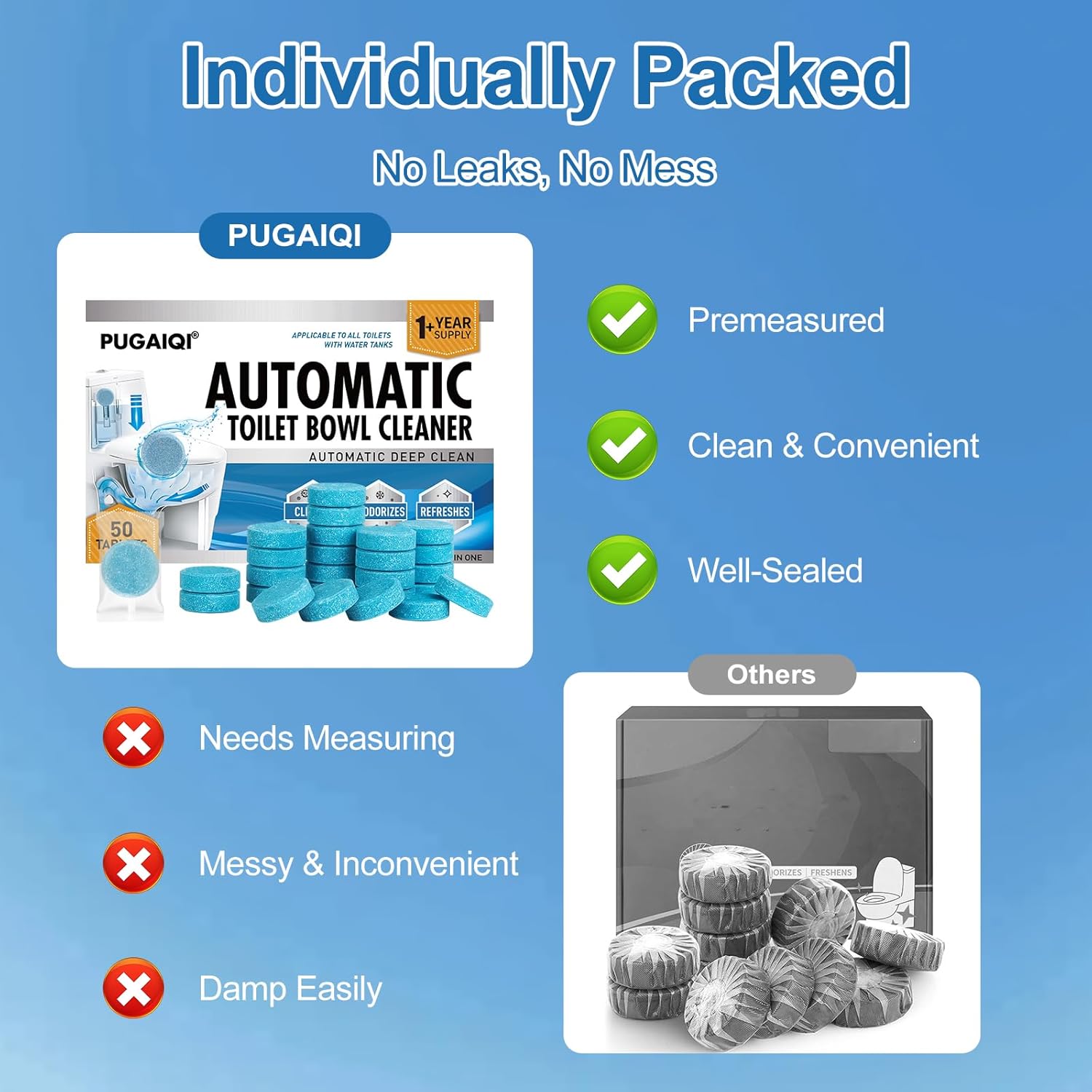PUGAIQI Toilet Bowl Tablets 50 Count Blue Fresh Scent 1