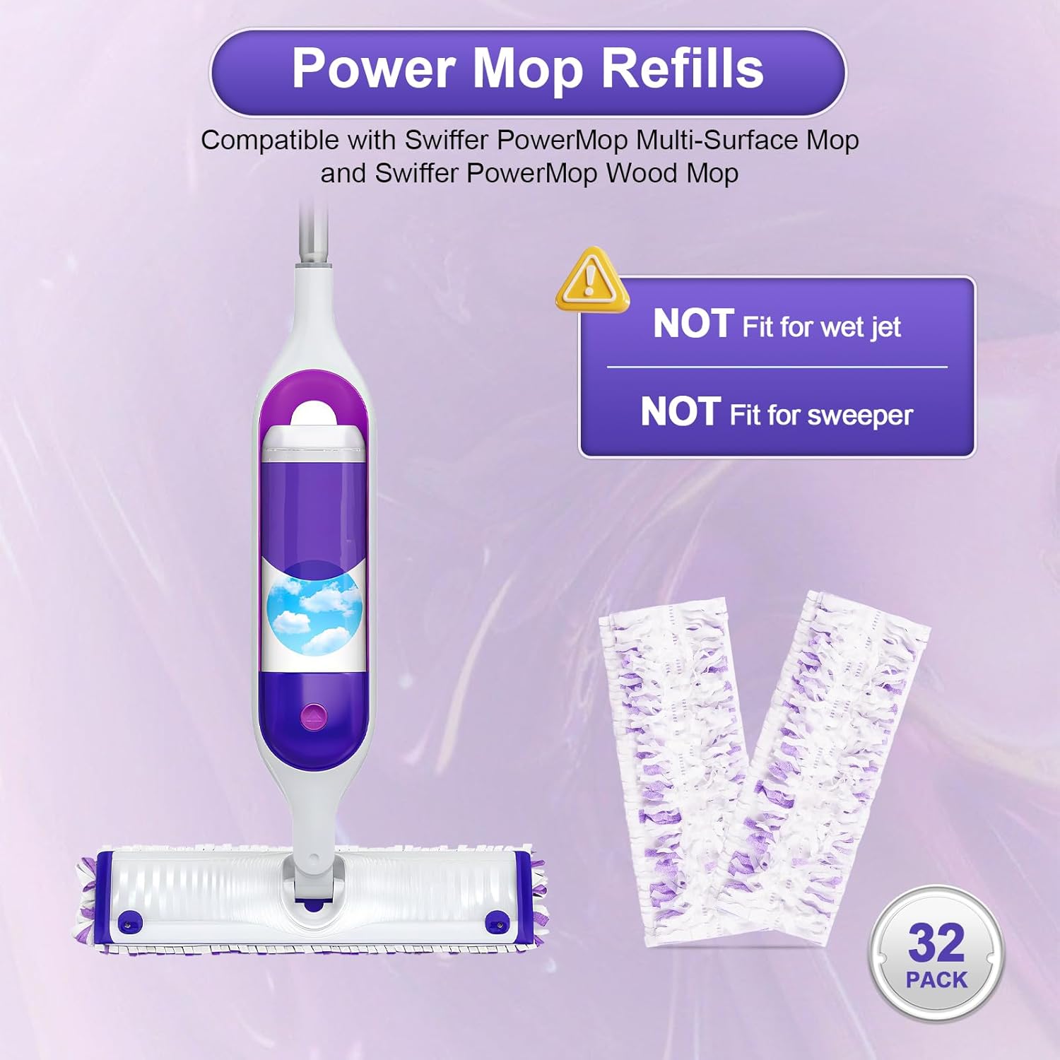 Kamitaly 32 Count Swiffer Power Mop Refills 14-Layer Multi-Surface Replacement Pads