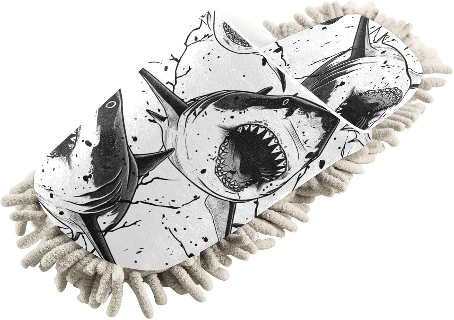 Bulletgxll Shark Pattern Microfiber Cleaning Slippers - L