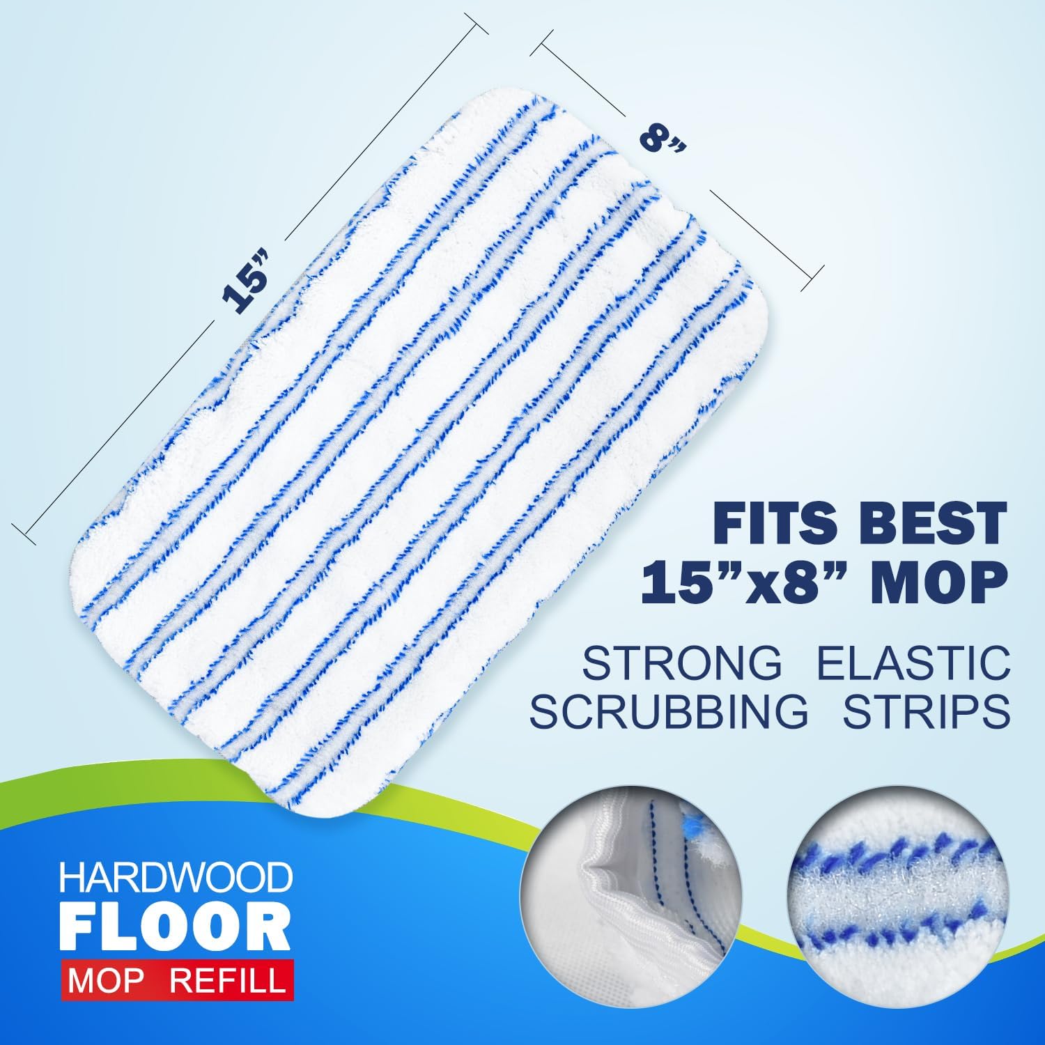 Matthew Microfiber Mop Refills for 15x8 Mops - 3Pcs Reusable Replacement Heads