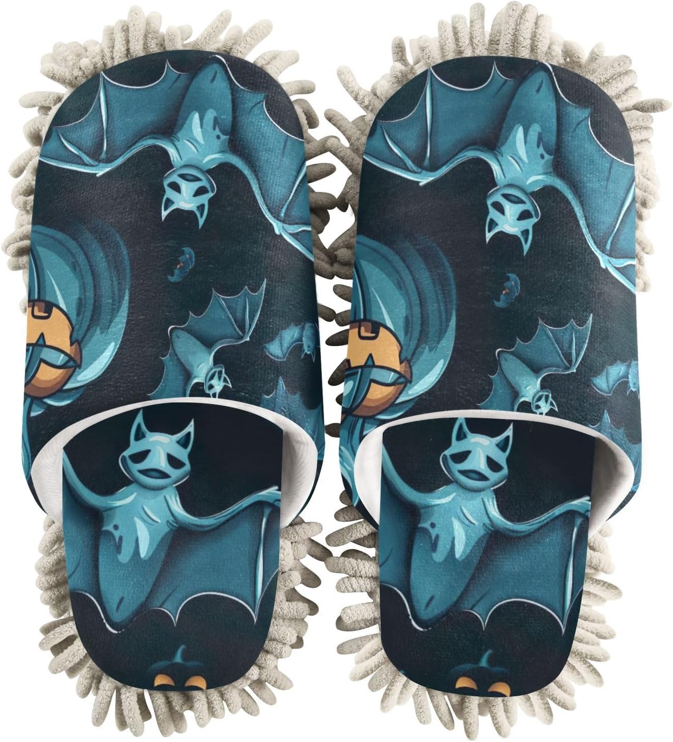 FLildon Microfiber Cleaning Slippers for Men Women Halloween Pumpkins Bats