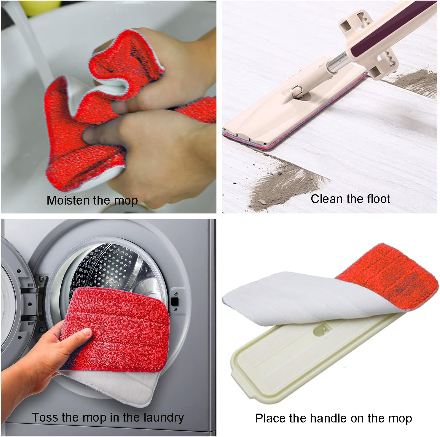 Ailelan Microfiber Mop Pad Replacement 6 Pack Red