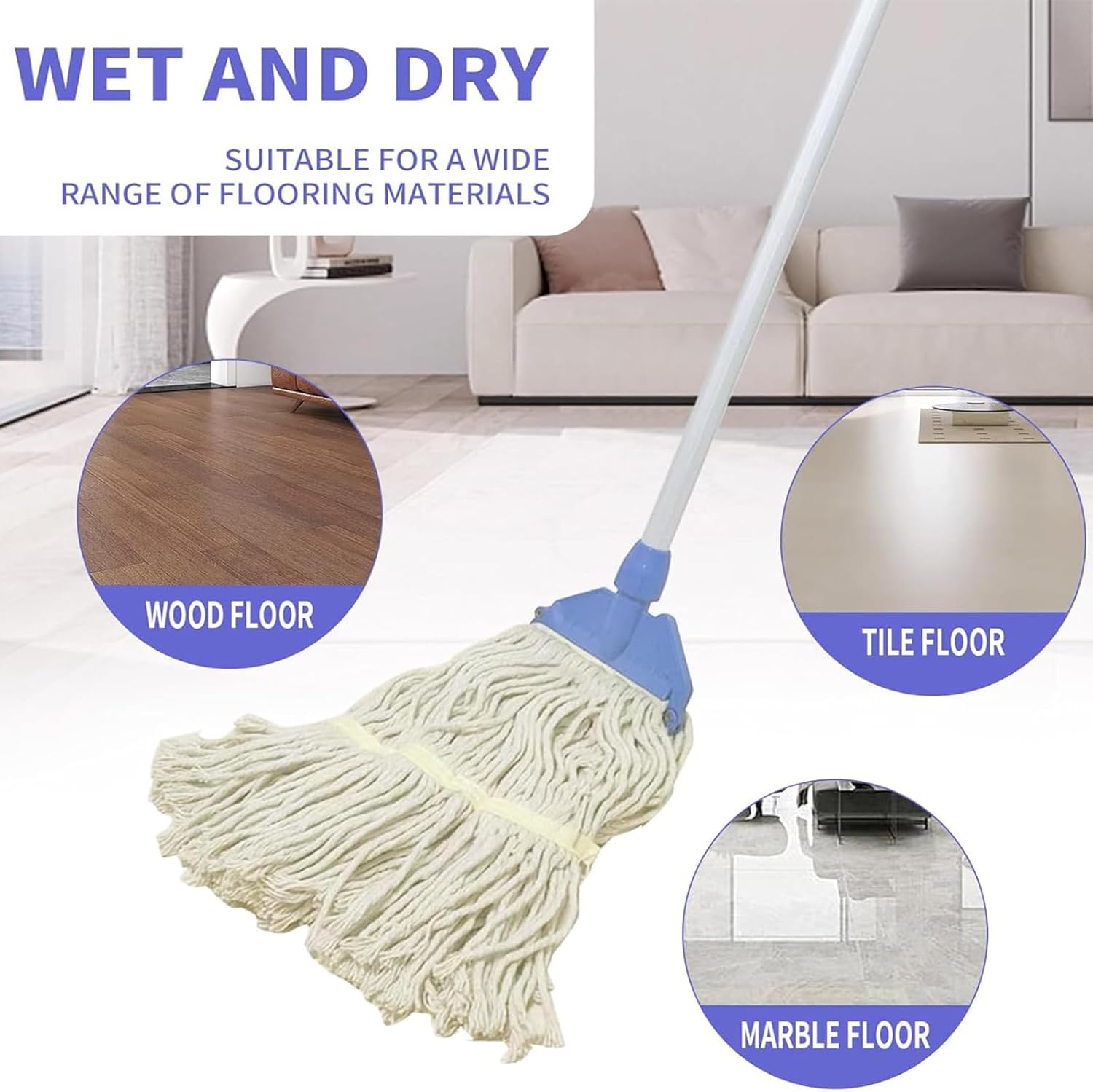 KLHB-YF Special White Coarse Cotton Yarn Mop Head 6 Pack