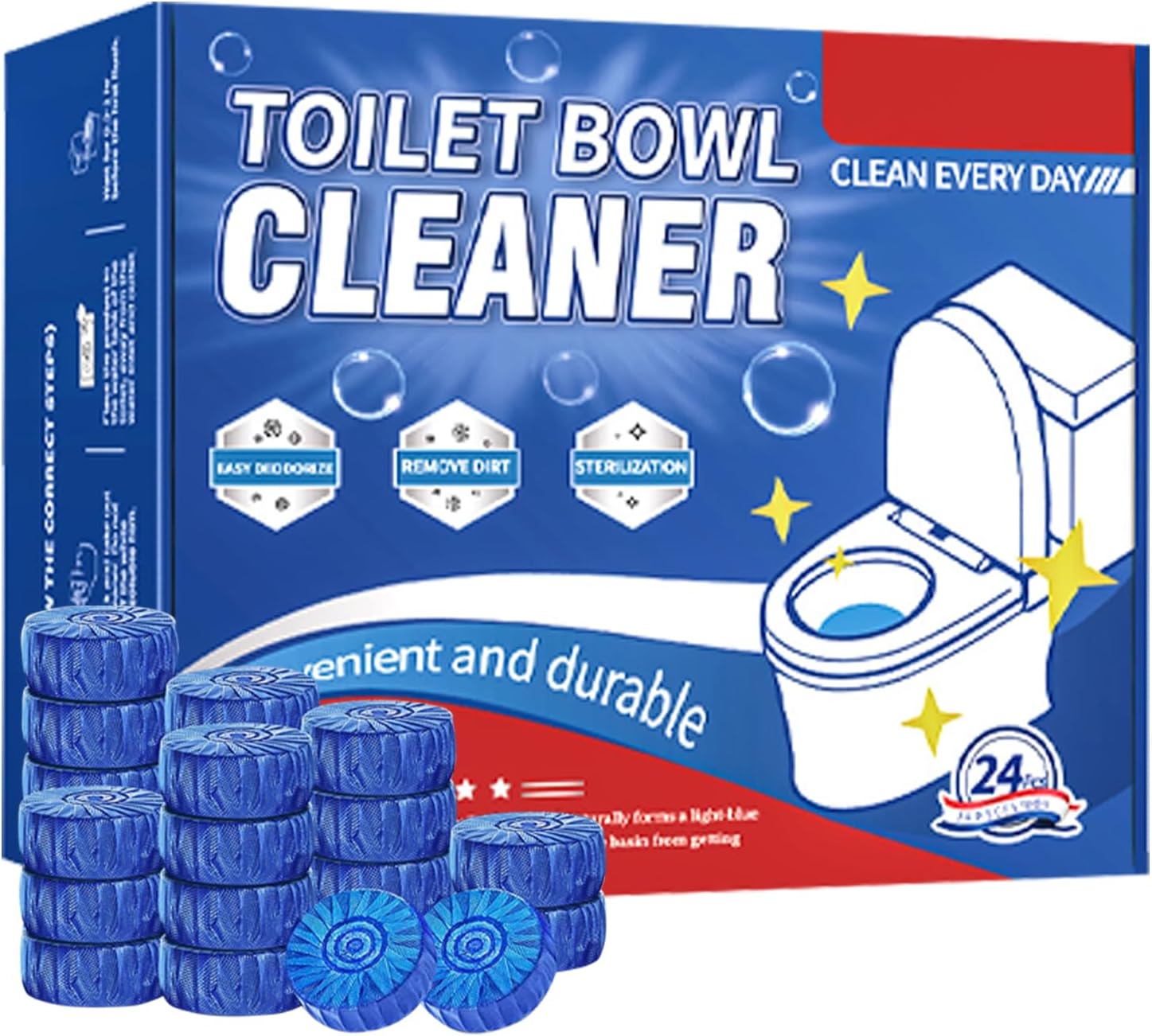 Ruheaou Toilet Cleaning Tablets 24 Count - Fast Dissolving Long Lasting Freshness