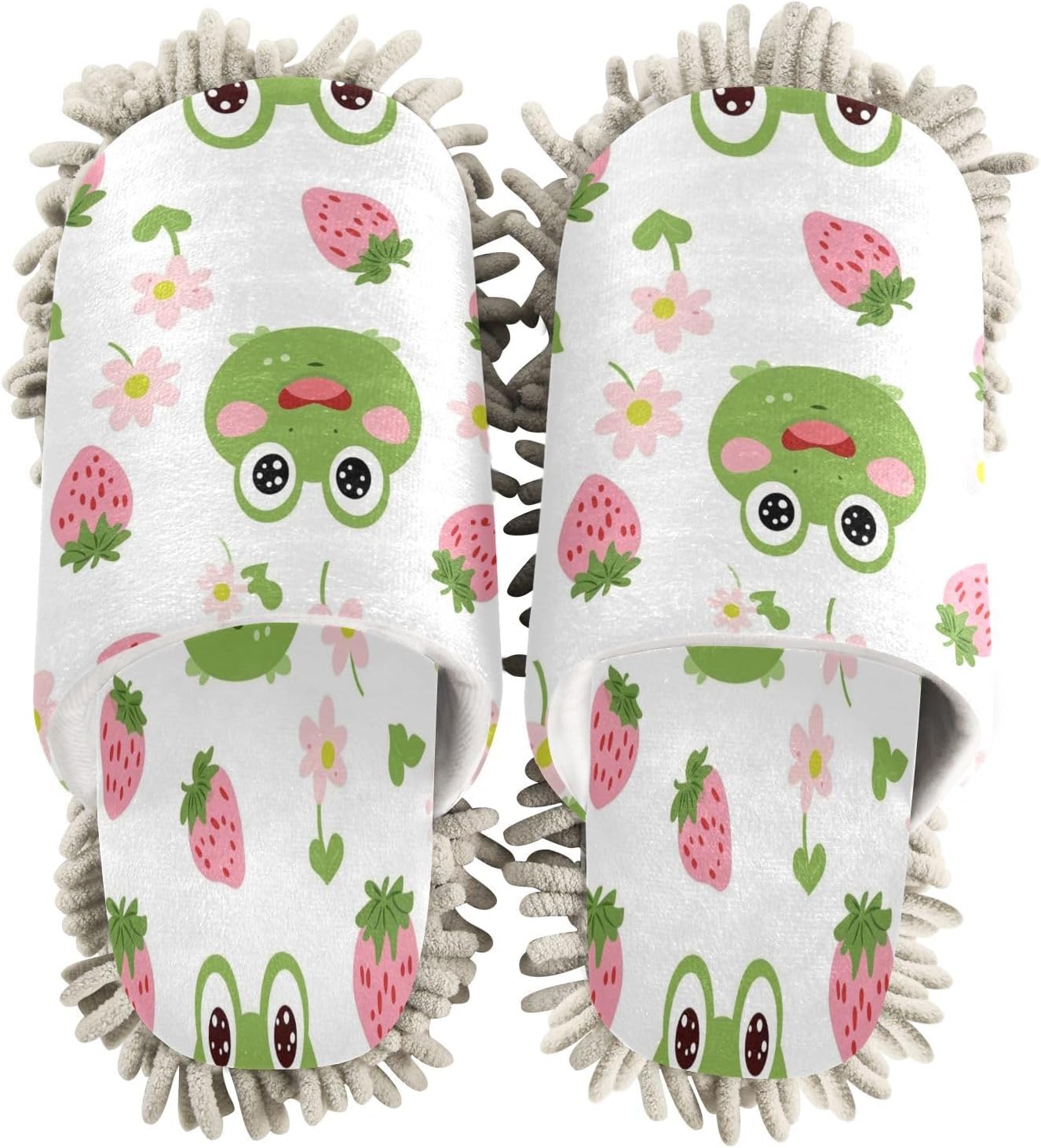 Bulletgxll Cartoon Frogs Cleaning Mop Slippers - M
