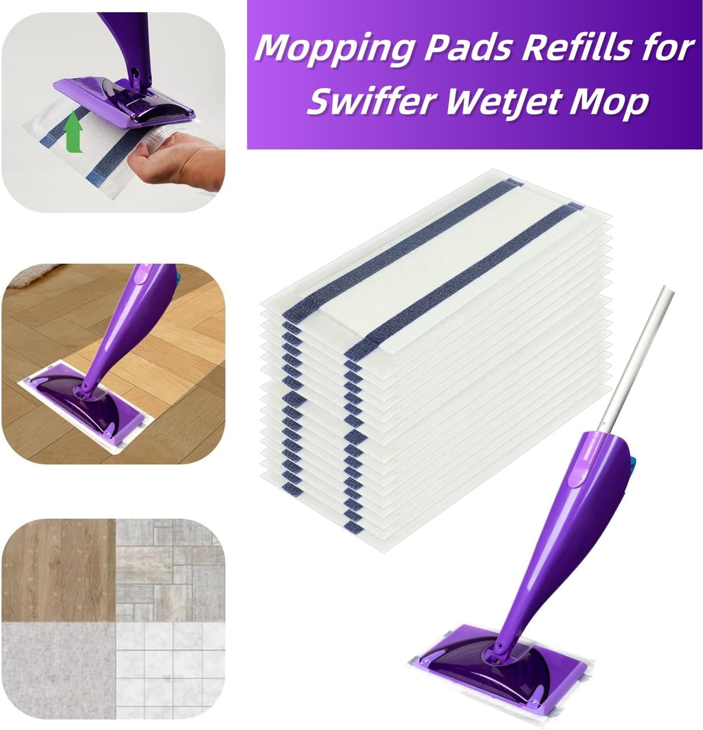 SUZZYVINE Wet Jet Mop Pads Refills 118 x 591 30 Count Multi-Surface