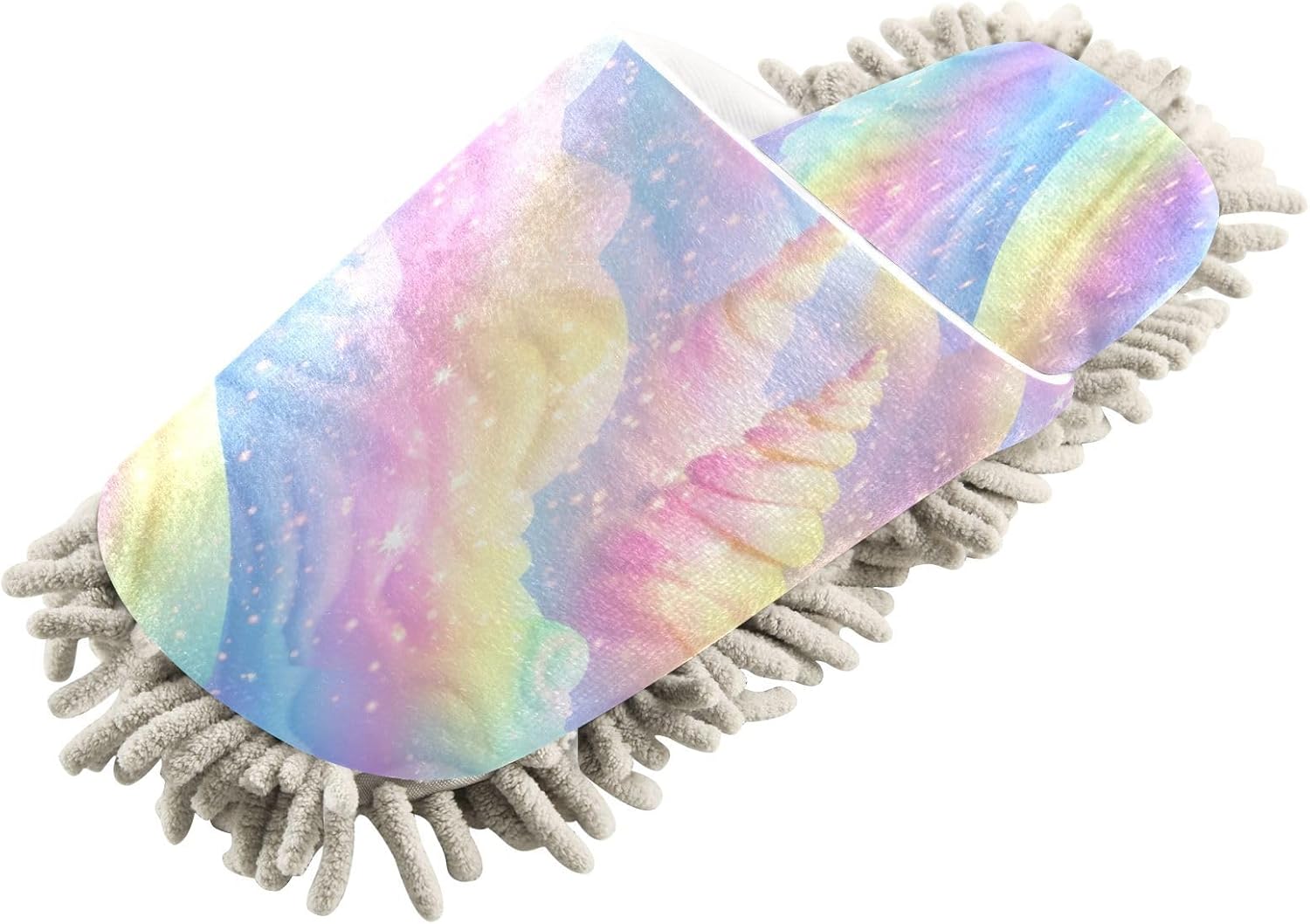 Bulletgxll Rainbow Snowflakes Microfiber Cleaning Slippers - L