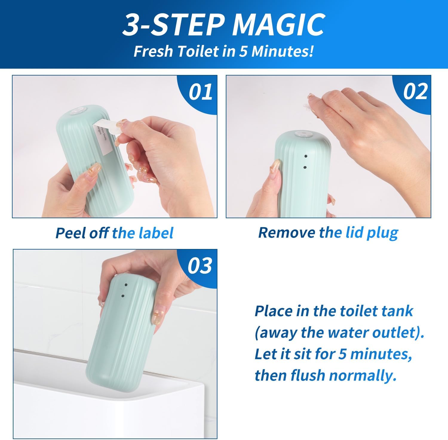 3Pcs WTWD Automatic Toilet Cleaner with Odor Removal and Magic Bottle Design