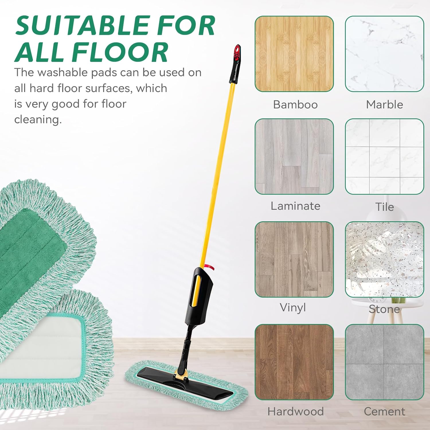 BeiLan Commercial Dust Pad Refill 6 Pack Green Microfiber for Rubbermaid