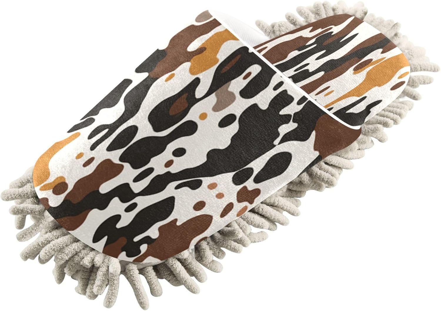 Brown Cow Print Microfiber Cleaning Slippers - L