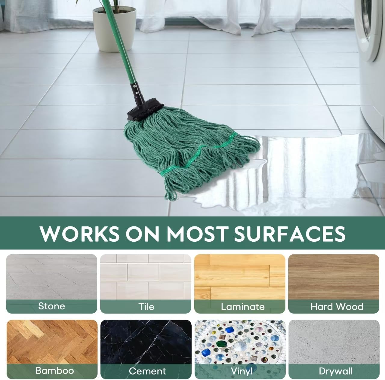 Matthew Heavy Duty Mop Head Replacement 2-Pack Green with Brush