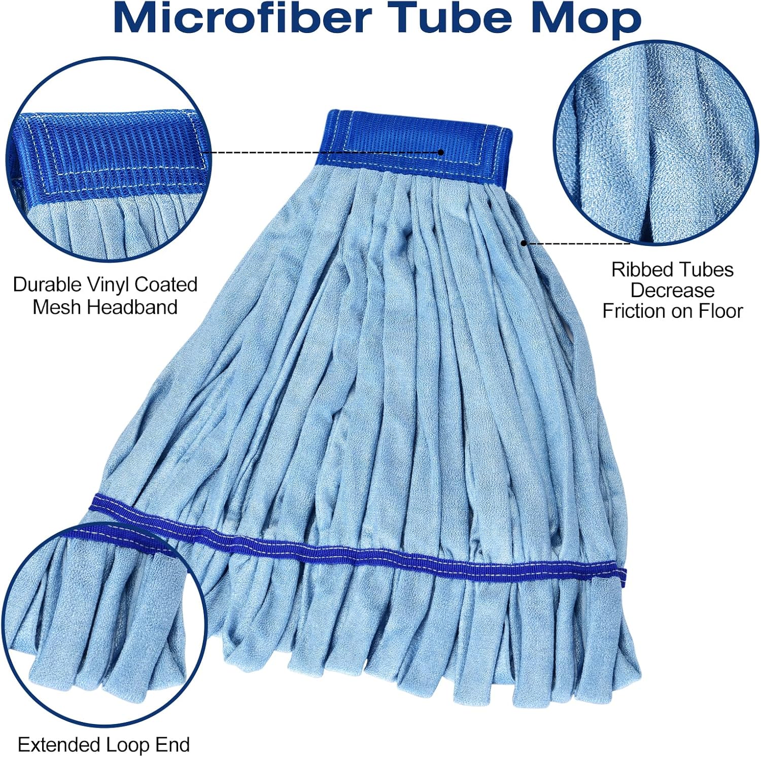Matthew Microfiber Tube Mop Replacement Head 12 Pack Medium Blue