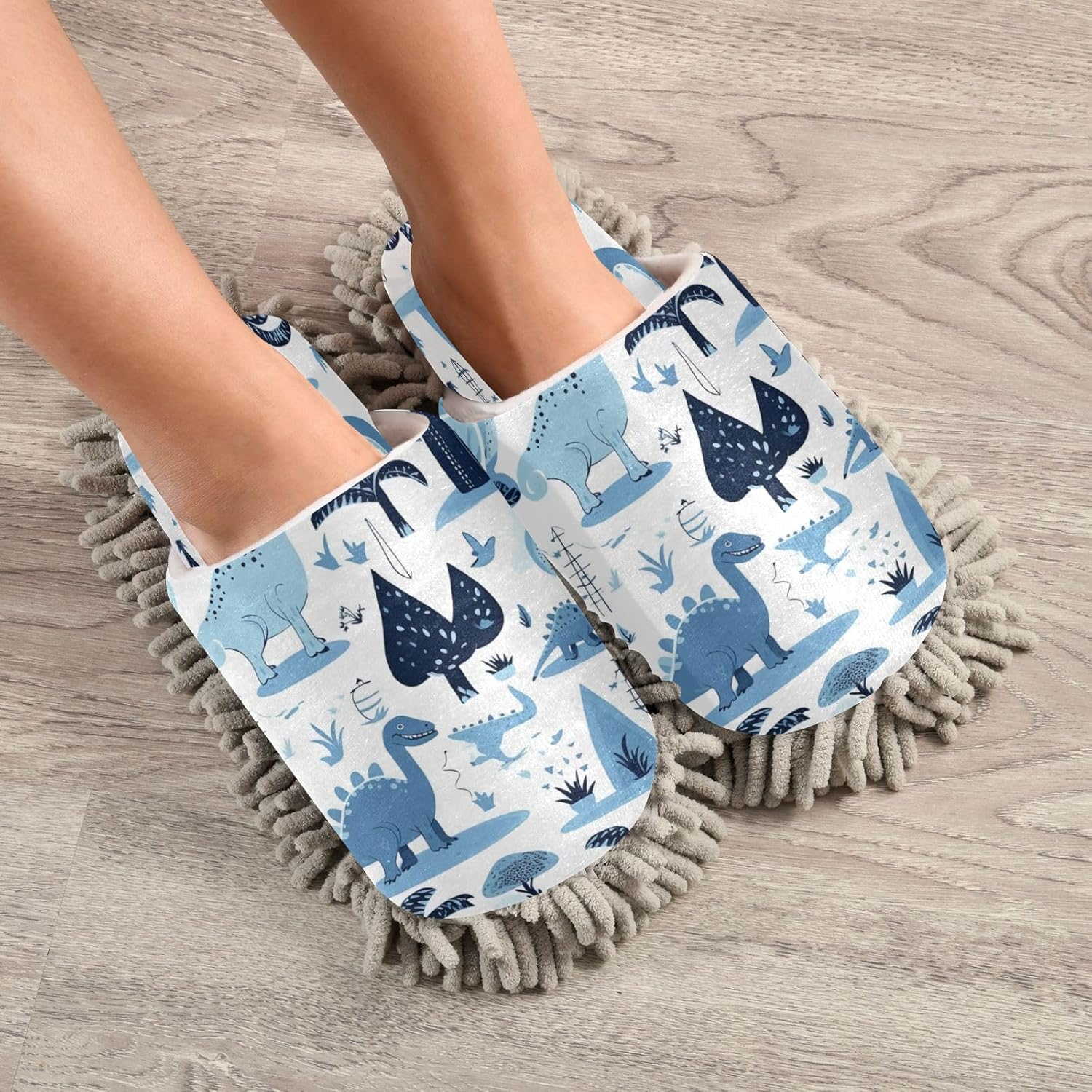 Bulletgxll Blue Dinosaurs Mop Slippers - M