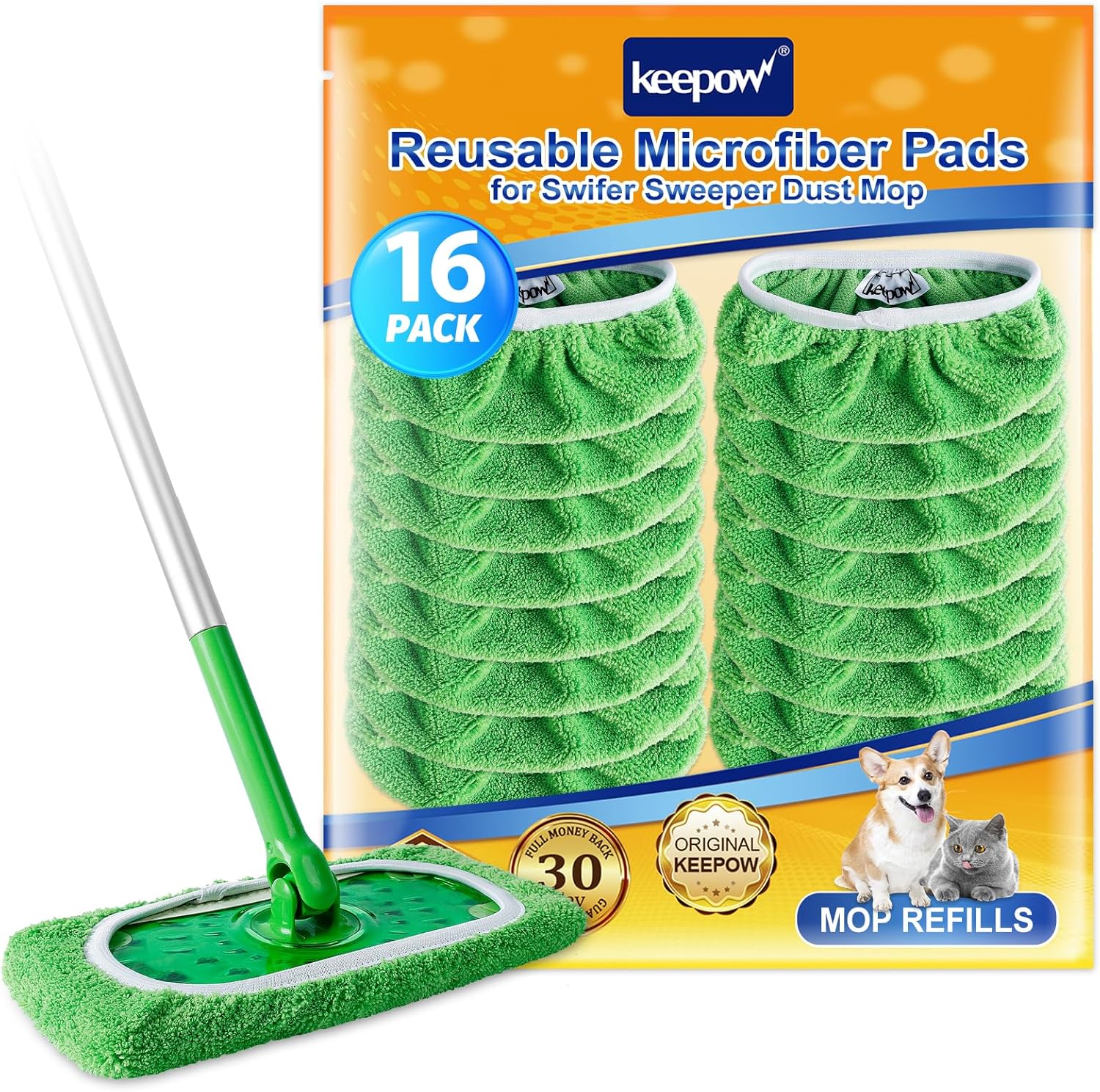 KEEPOW Reusable Wet Pads for Swiffer Mop 16 Pack