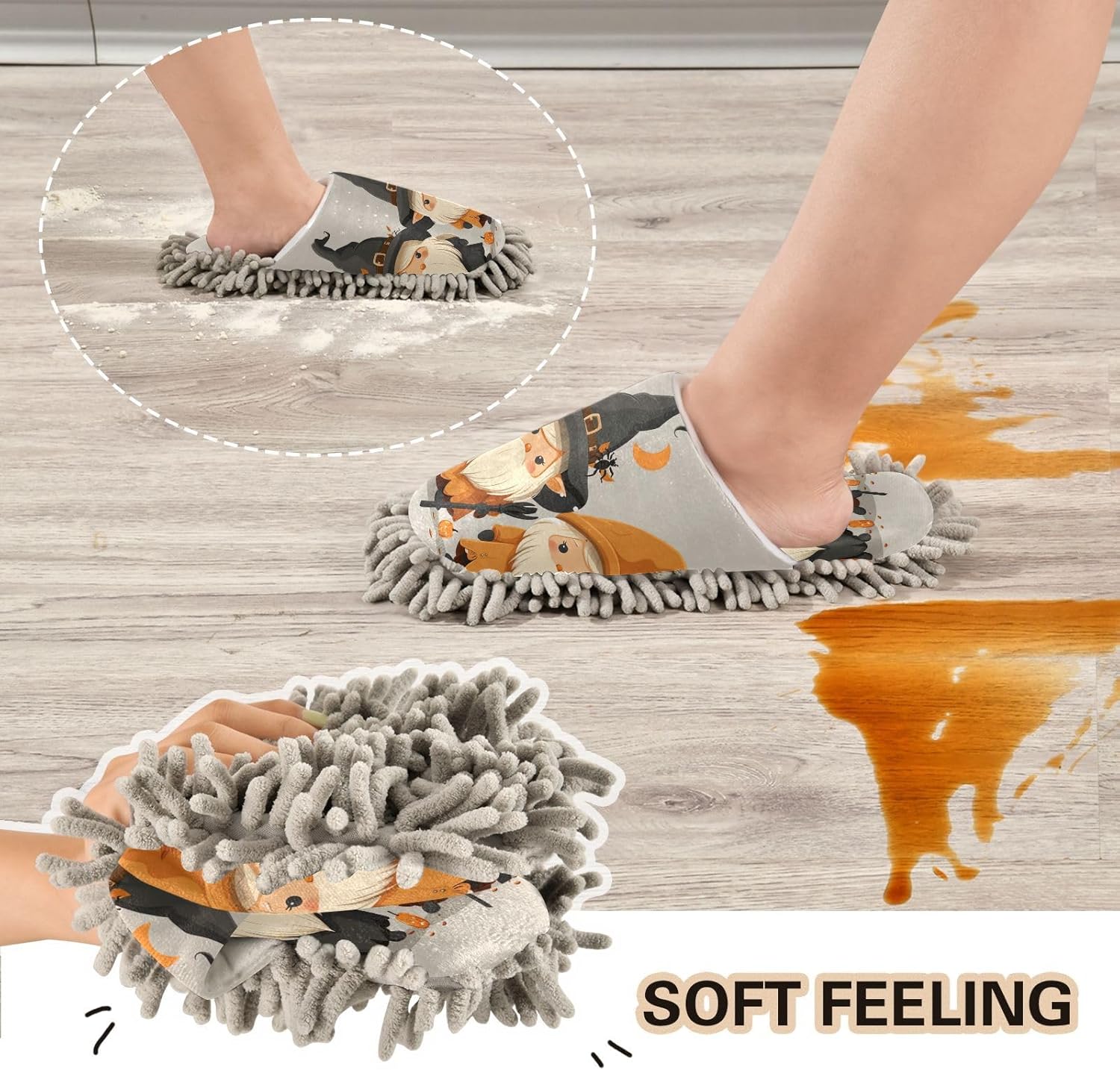 Zhirexin Halloween Pumpkin Gnome Cleaning Slippers