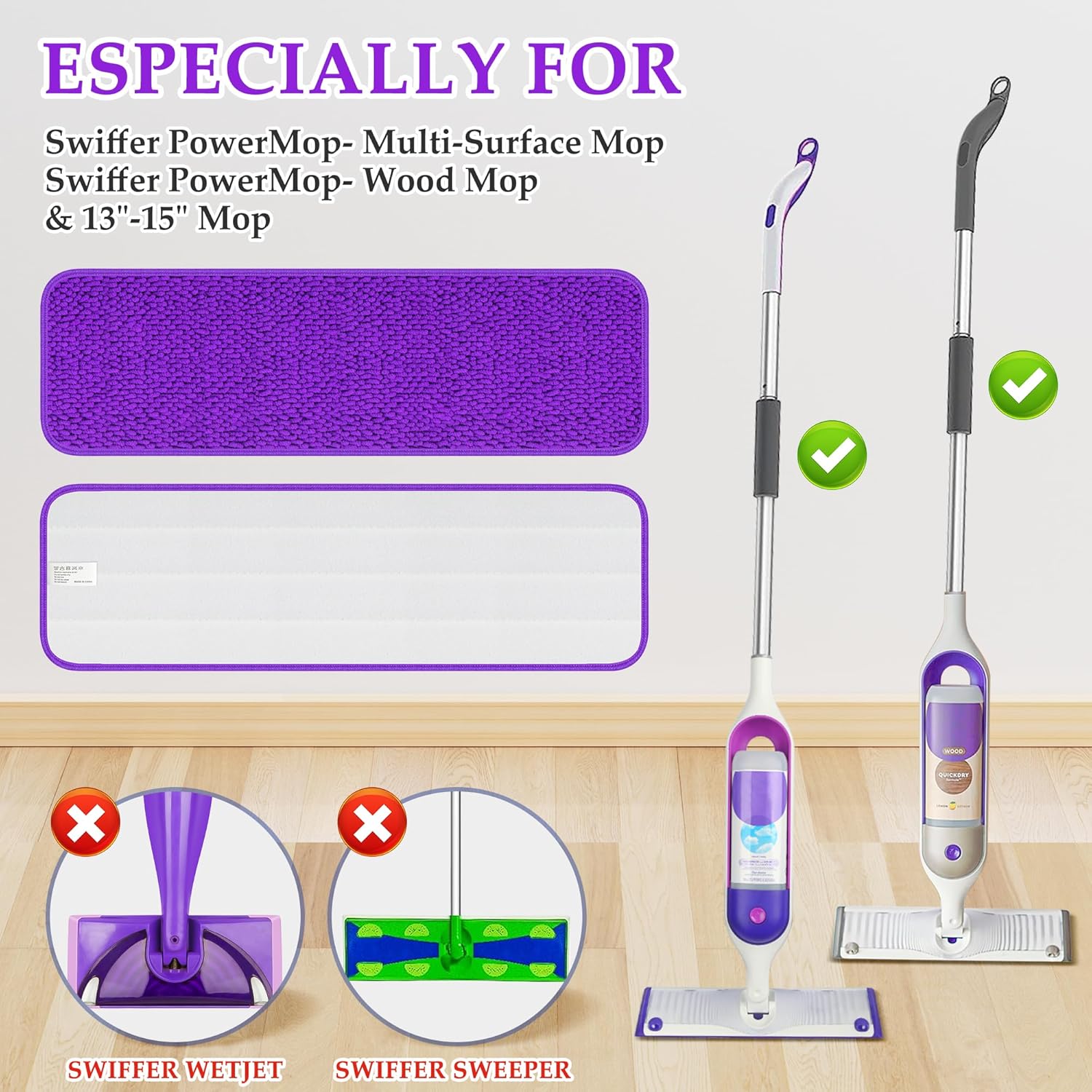 PAPCLEAN Microfiber Mop Pads - 3Pcs Reusable Refill for Swiffer PowerMop