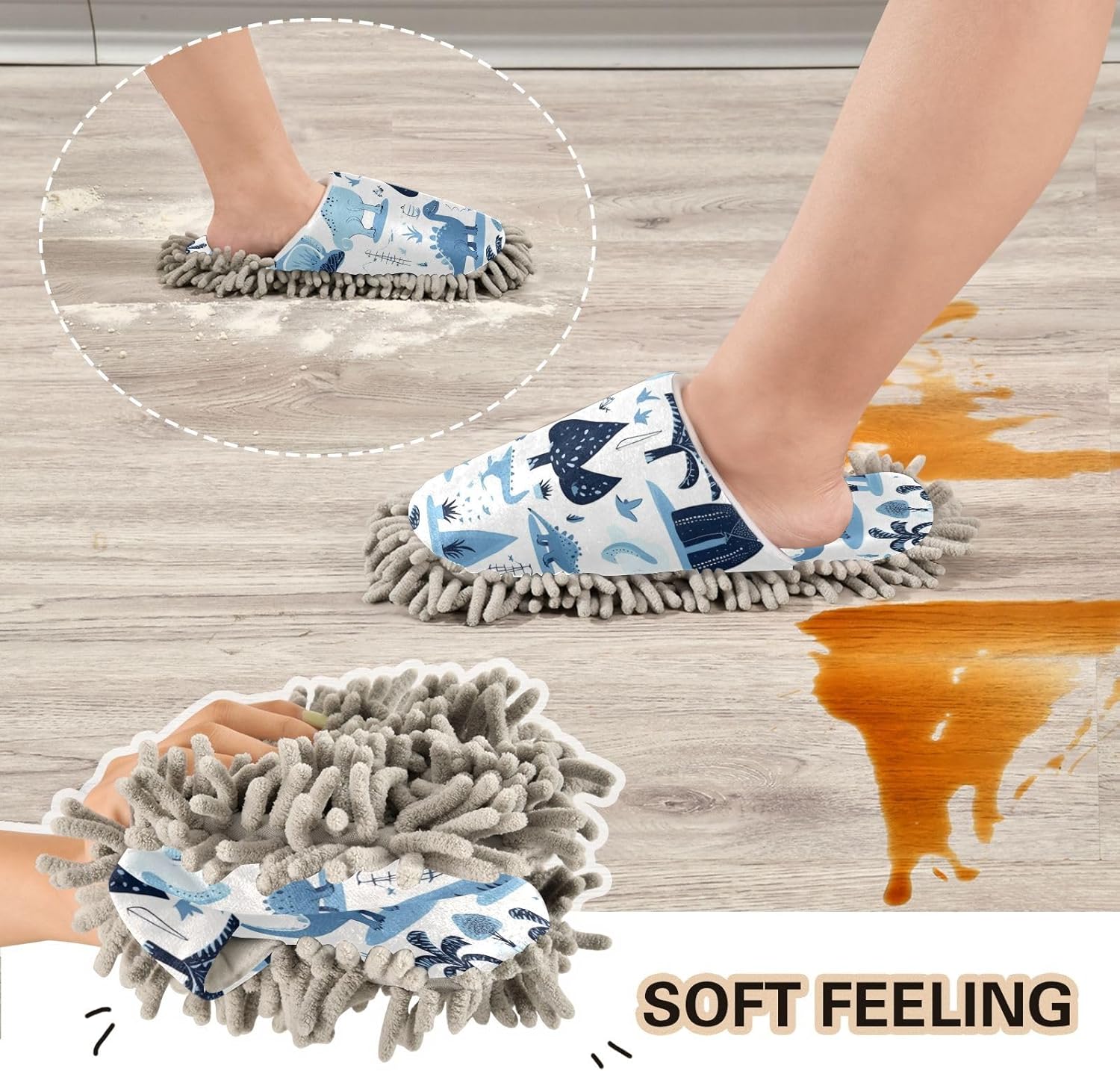 Bulletgxll Blue Dinosaurs Mop Slippers - M