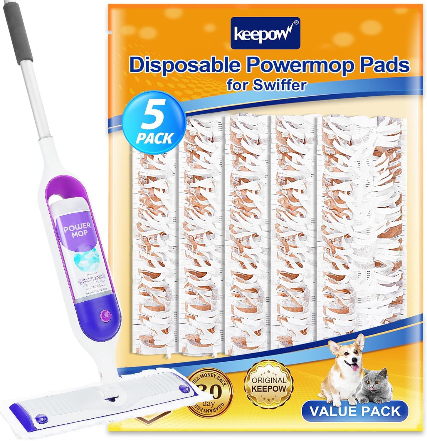 KEEPOW Disposable Mop Pads Refills 5 Pack Brown