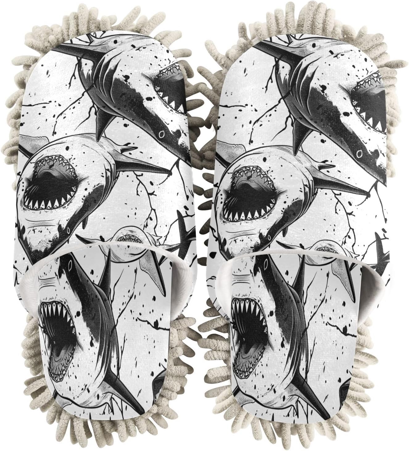 Bulletgxll Shark Pattern Microfiber Cleaning Slippers - L