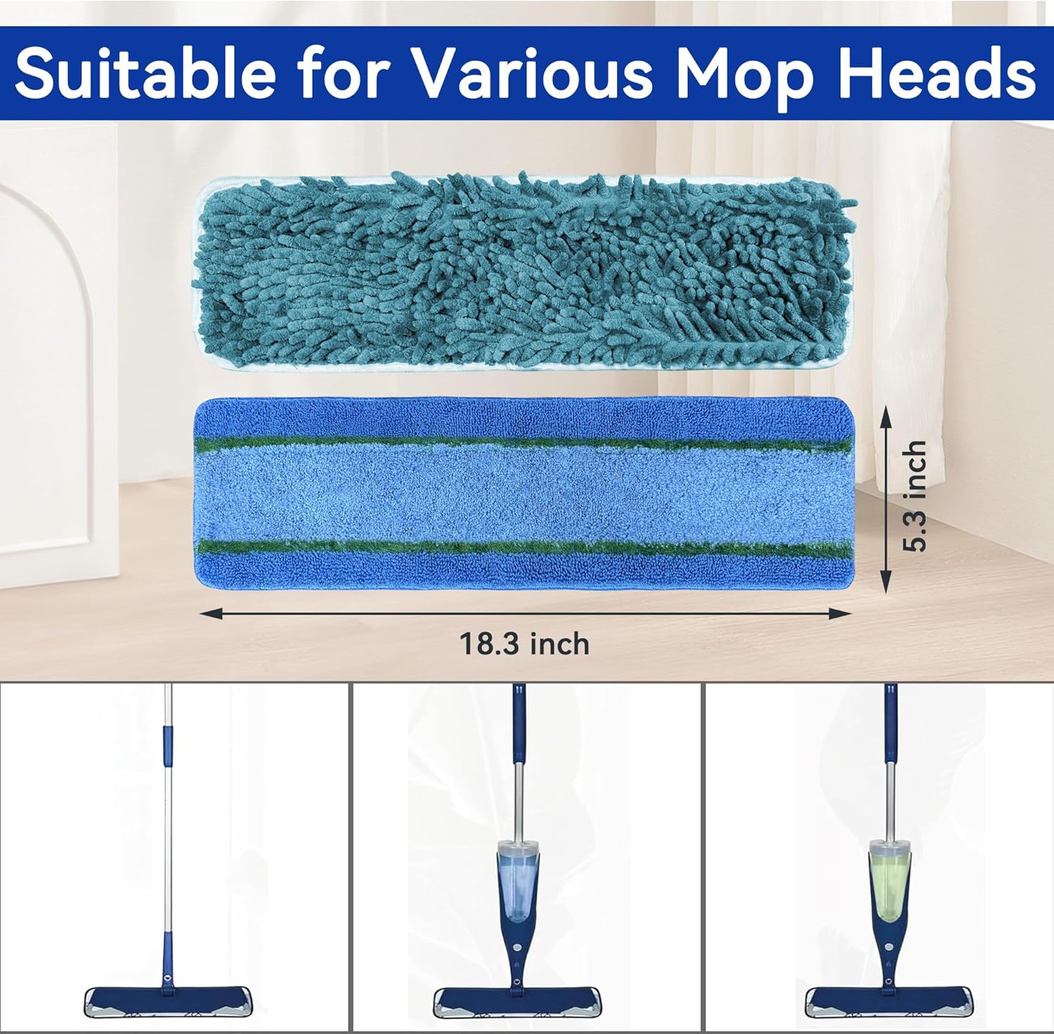 4 Pack 18 Inch Microfiber Chenille Mop Pads for Bona Mops