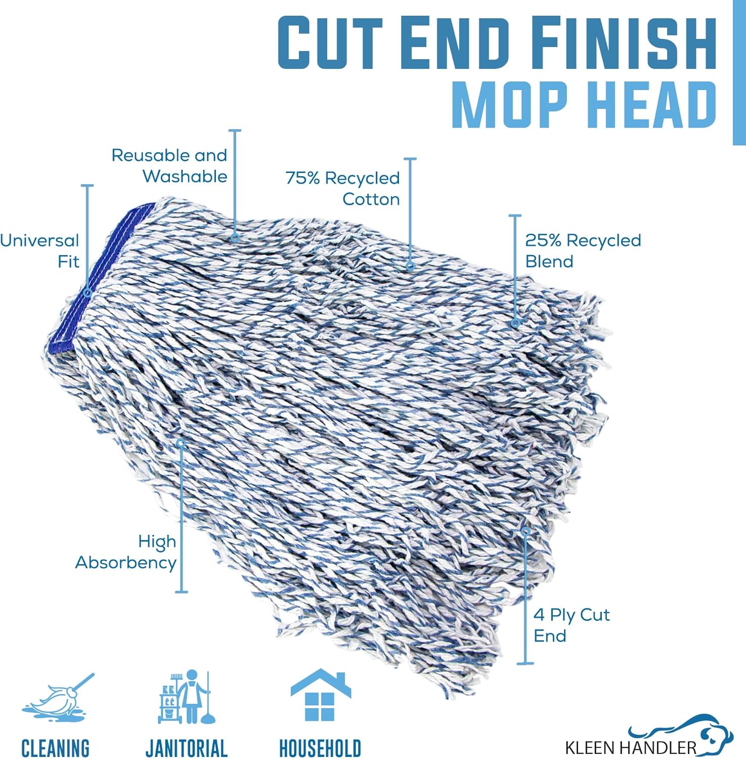 KLEEN HANDLER Cut End Finish Mop Heads 125 Universal 24-Pack