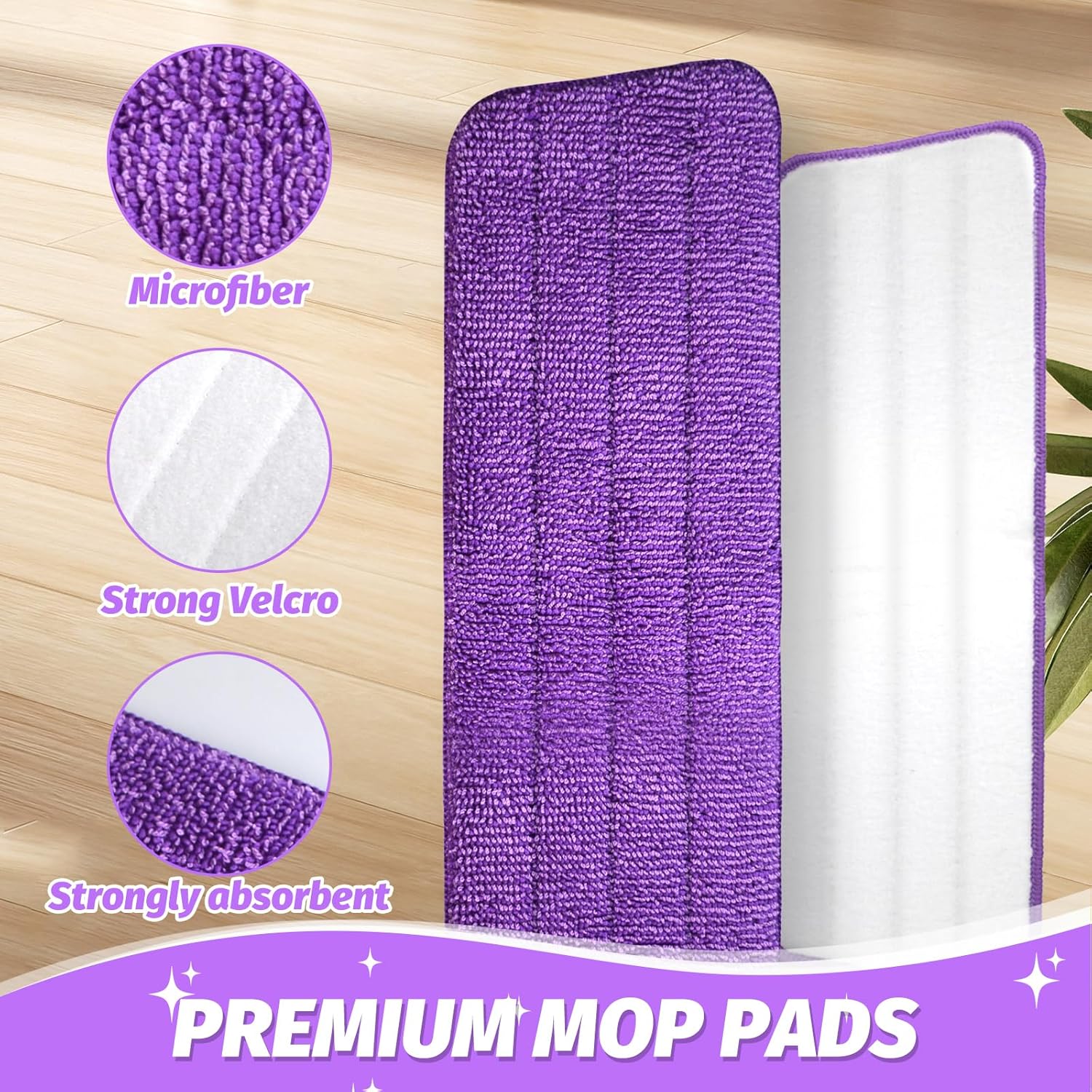 4 Pack Reusable Microfiber Mop Pads for PowerMop