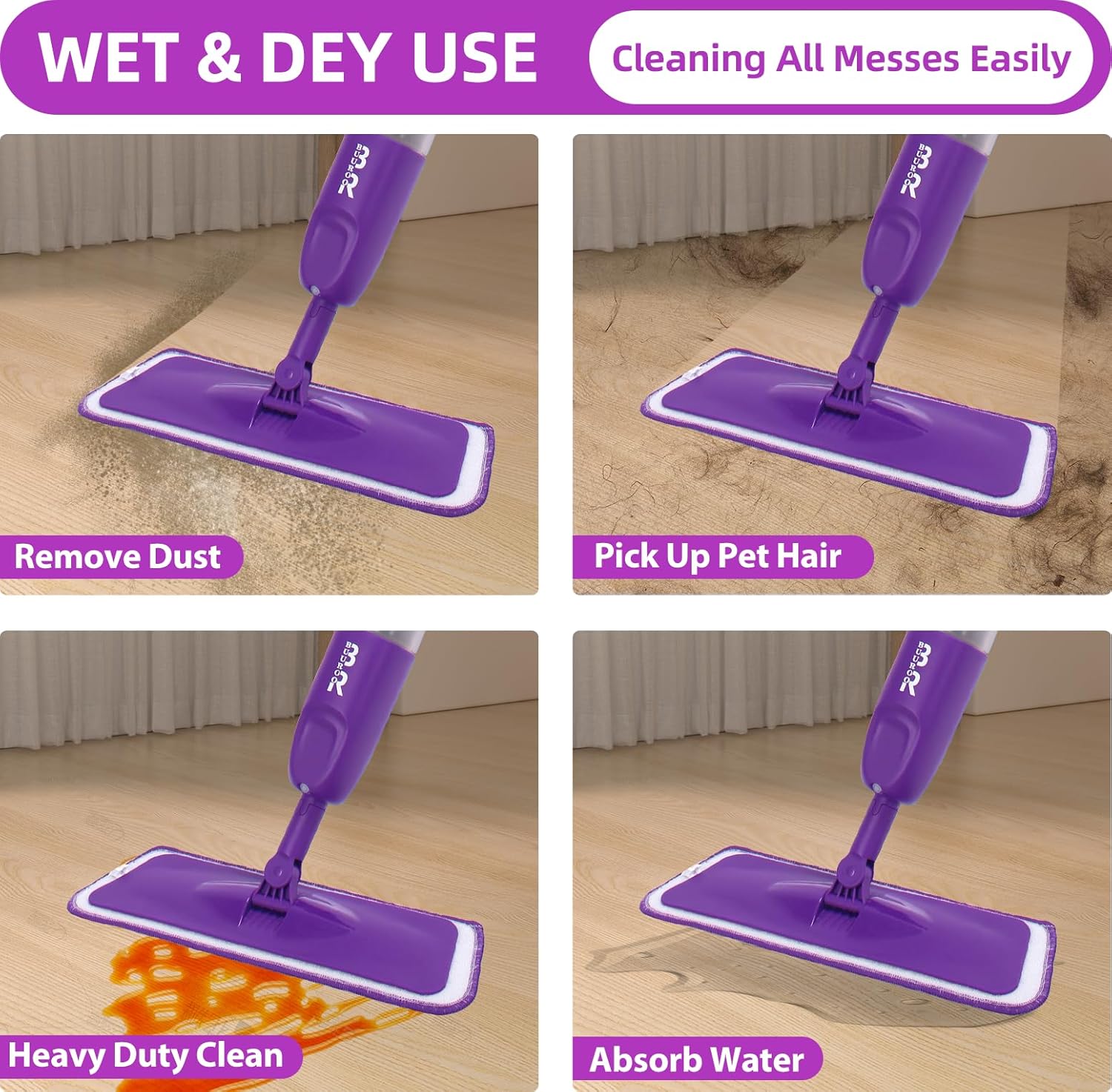 BUUROOHM 6pcs Microfiber Spray Mop Replacement Heads