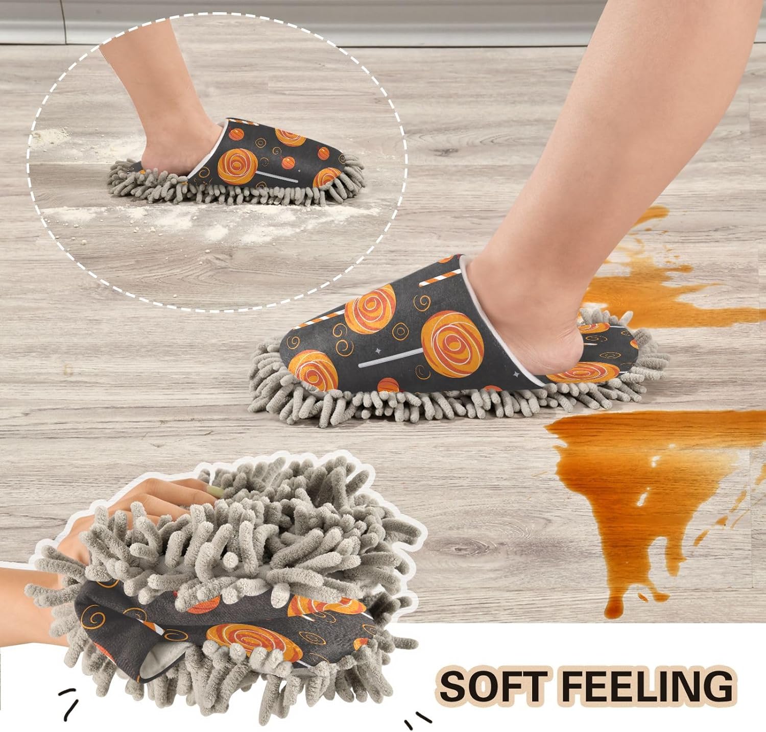 Zhirexin Halloween Cleaning Slippers with Microfiber Mop Pads