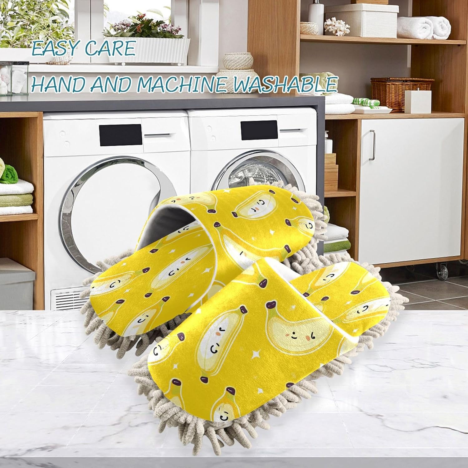 Bulletgxll Banana Mop Slippers - Washable Microfiber Cleaning Slippers for Men Women