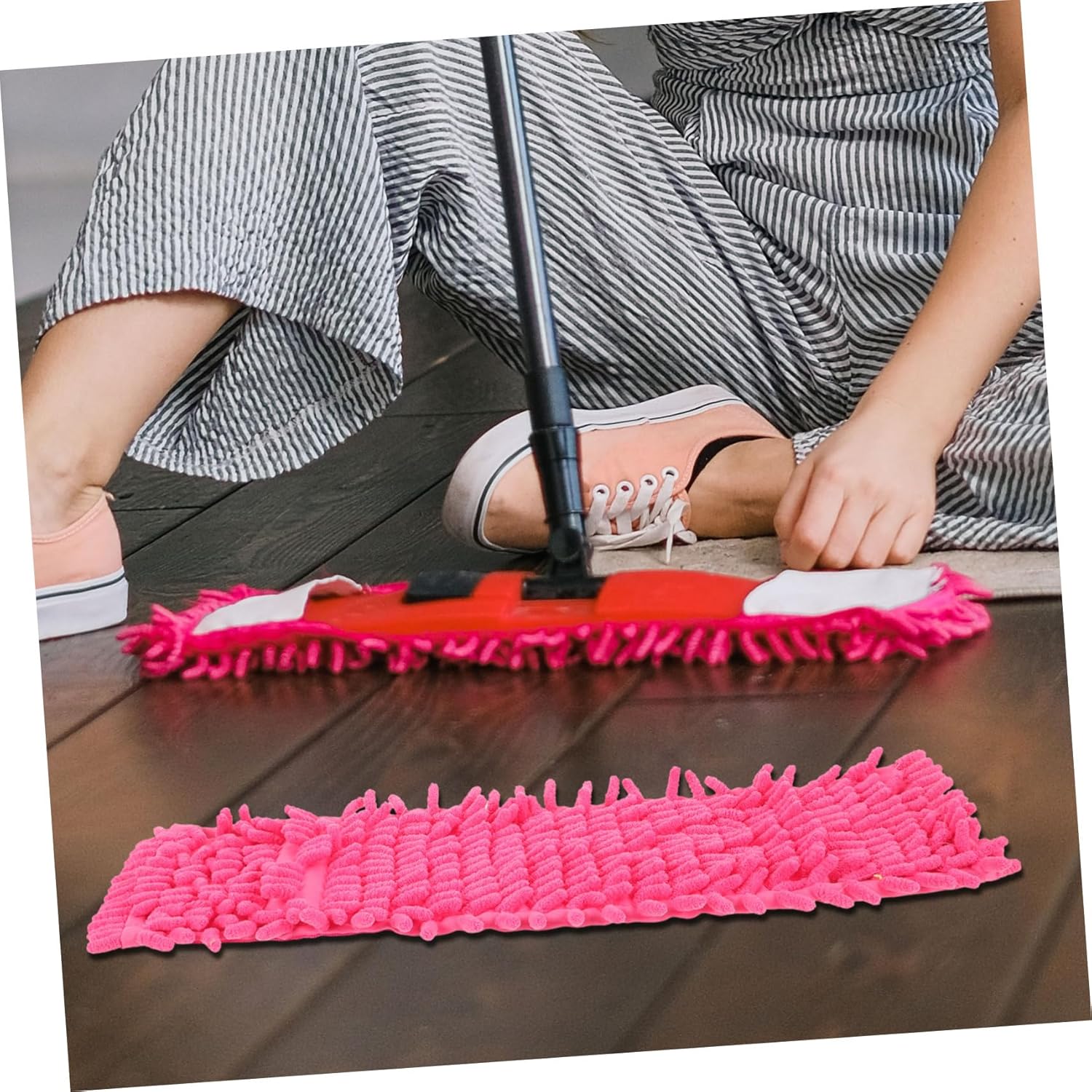6pcs Red Chenille Mop Cloths for Home Cleaning