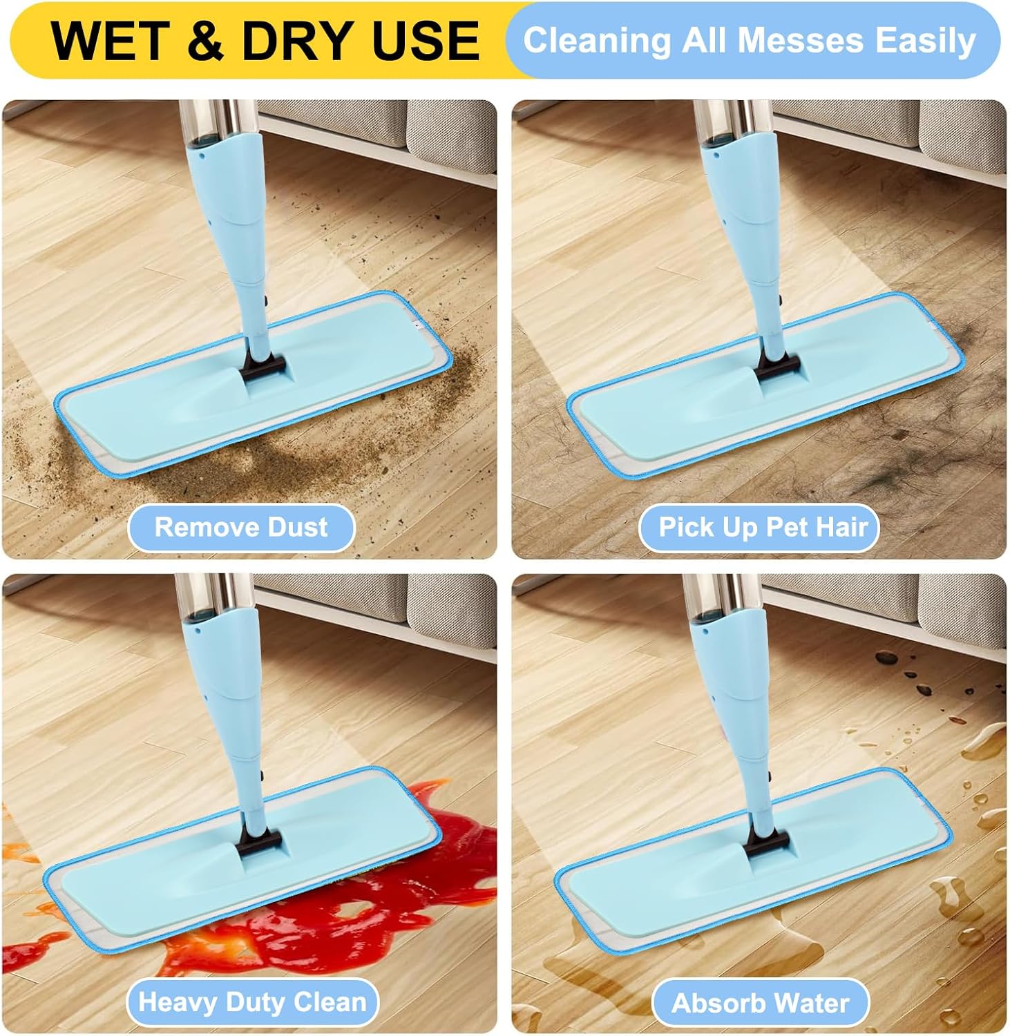3 Pack Microfiber Spray Mop Replacement Heads for Bona and Other Mops