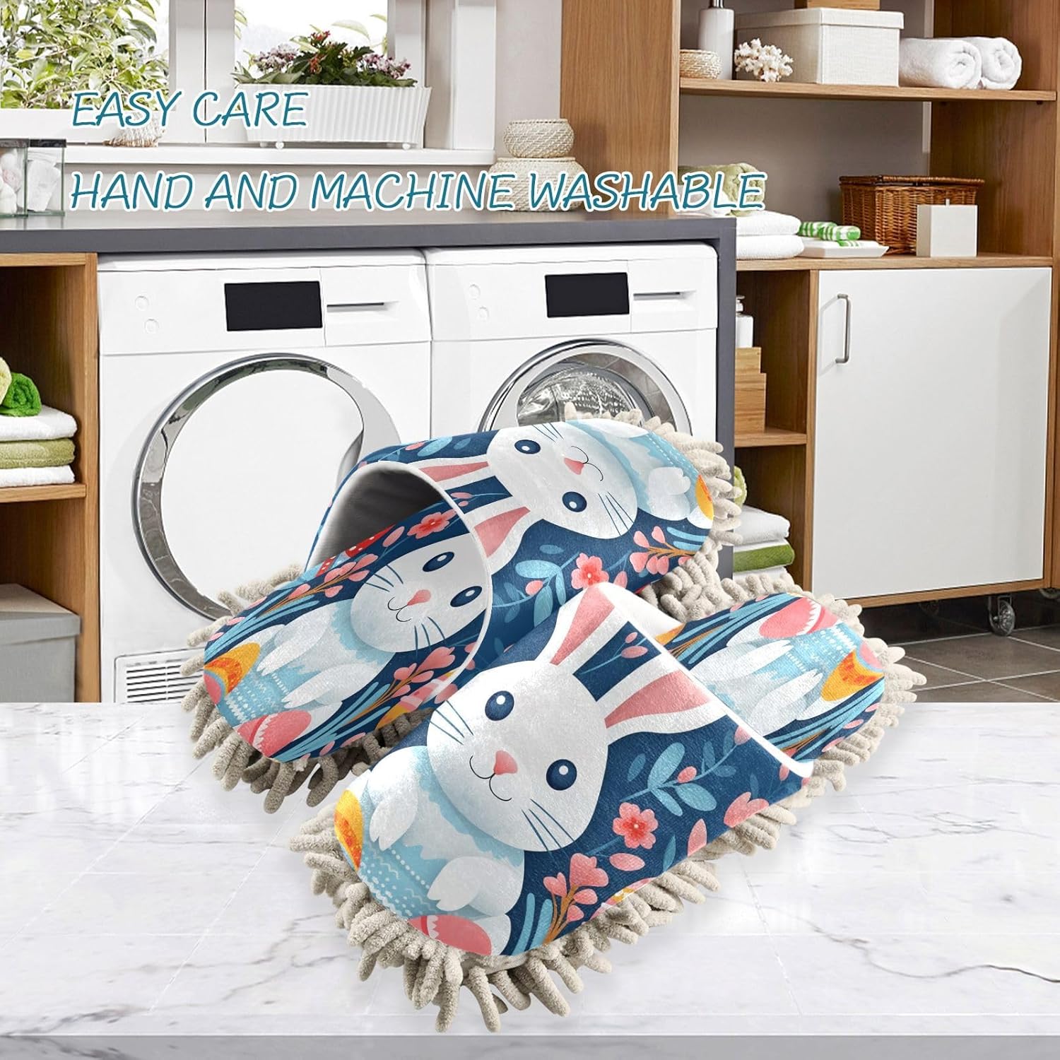 Bulletgxll Easter Rabbit Cleaning Slippers for Men Women L