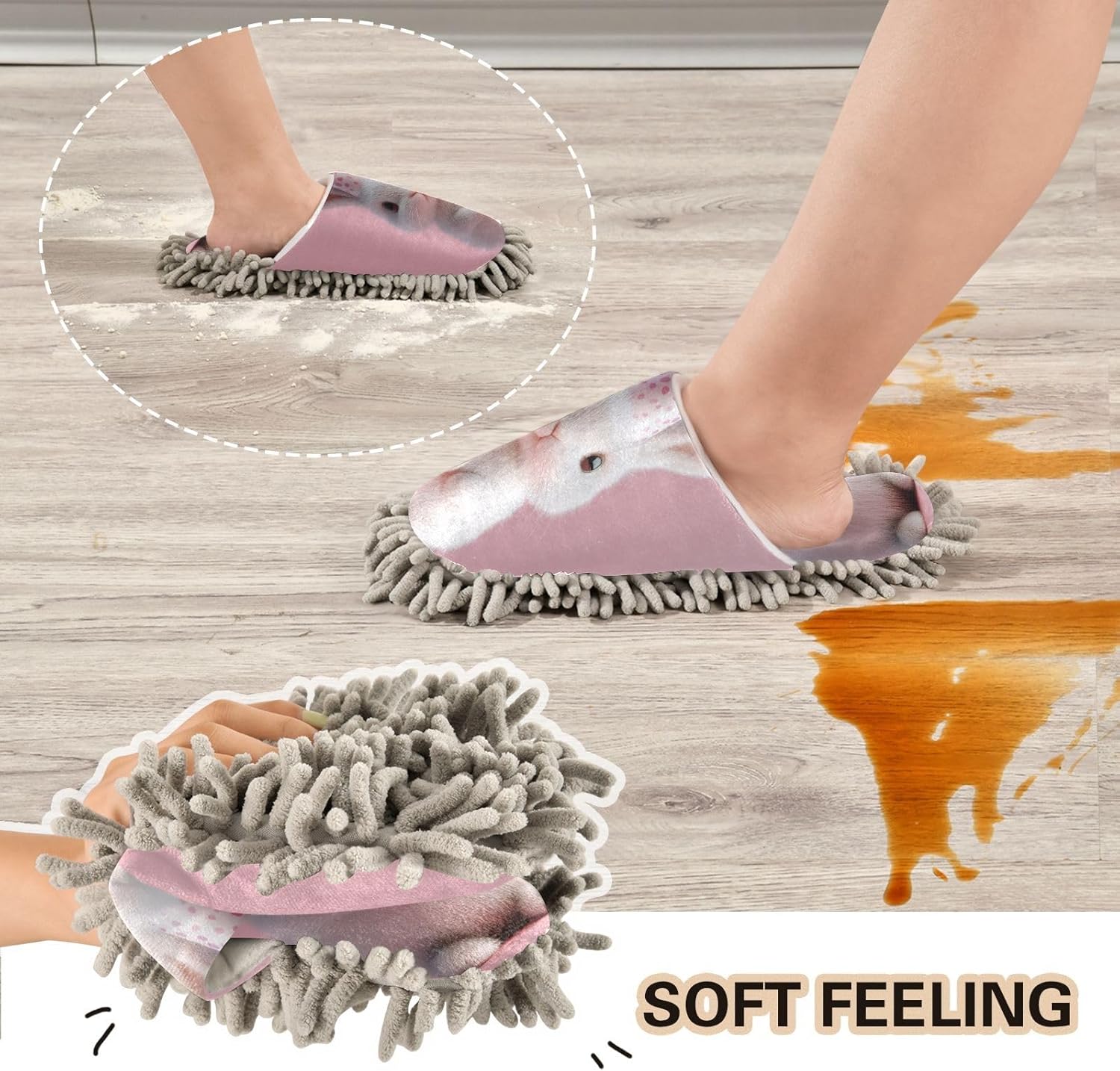 FLildon Microfiber Mopping Slippers with Bunny Hat Size M