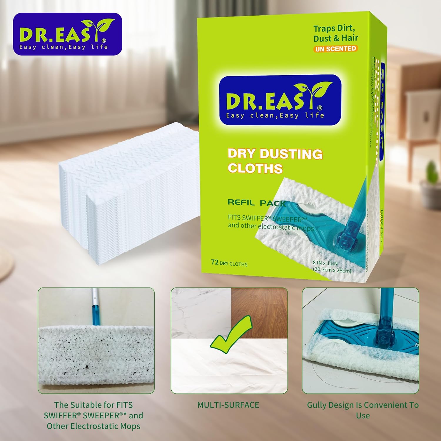 DrEasy Dry Dusting Cloths 72-Pack Un Scented 8x11 in