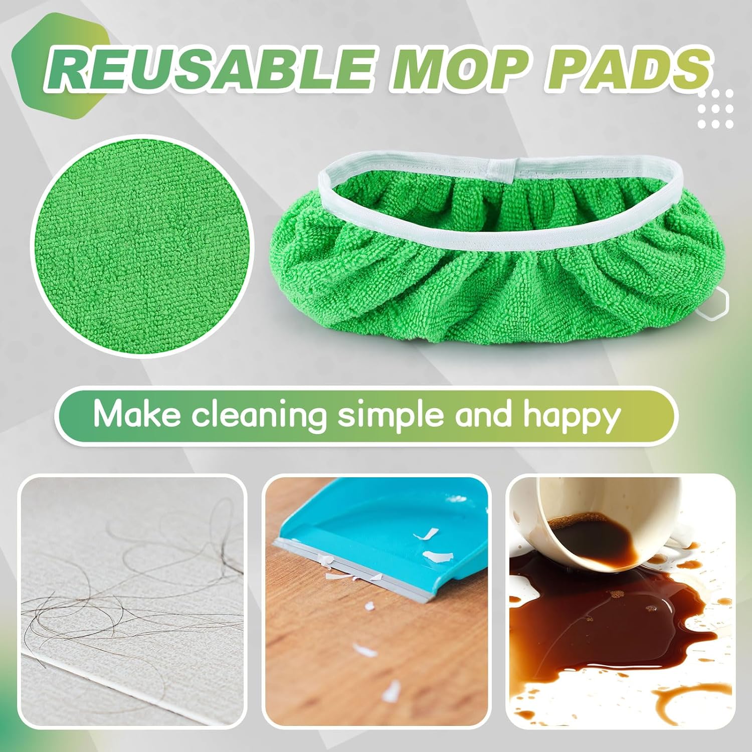 32 Pcs Reusable Microfiber Mop Pads for Swiffer Green