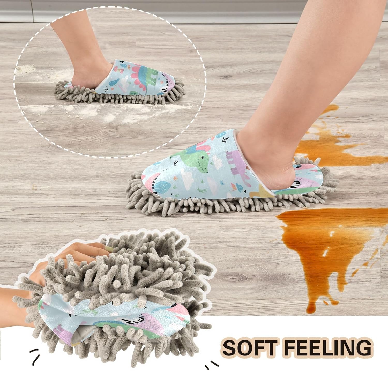 Bulletgxll Dinosaur Pattern Mop Slippers for Men Women - M