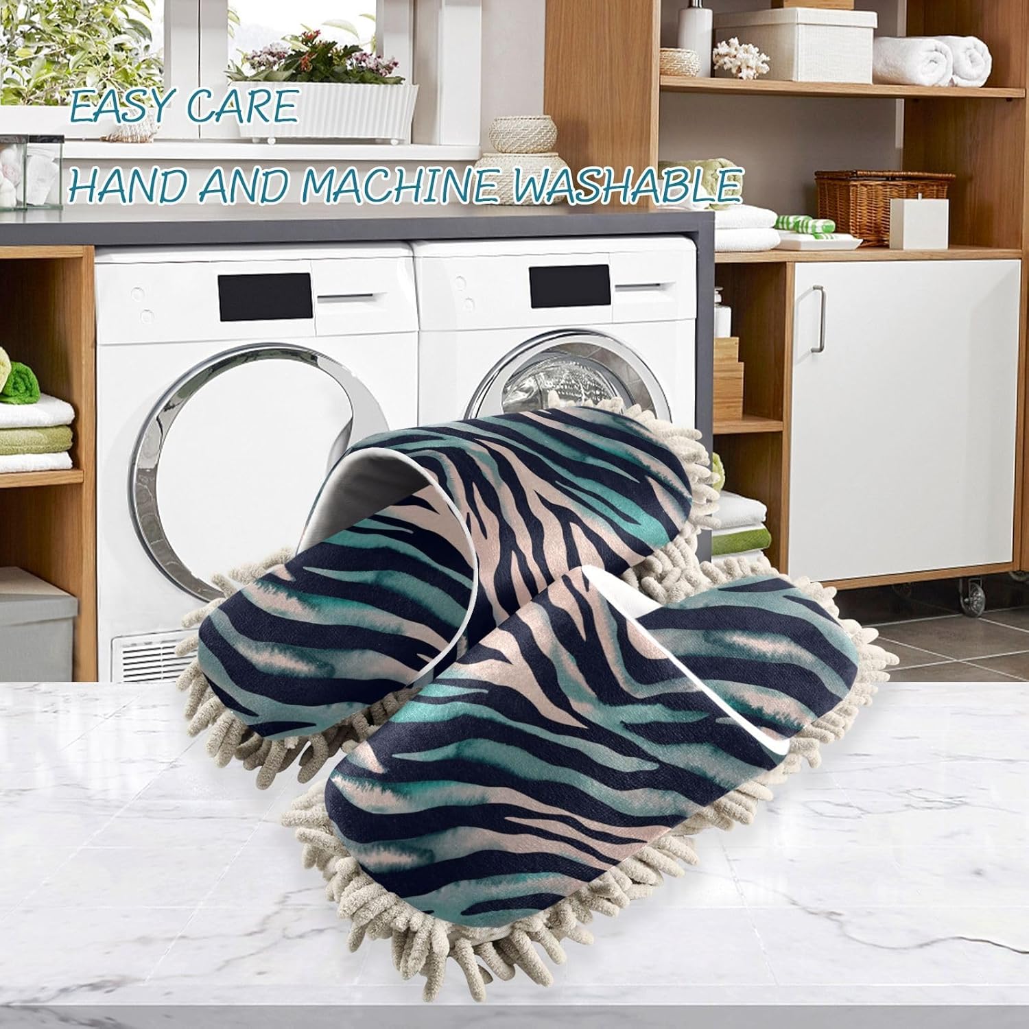 FLildon Microfiber Mop Slippers Zebra Print Washable 1