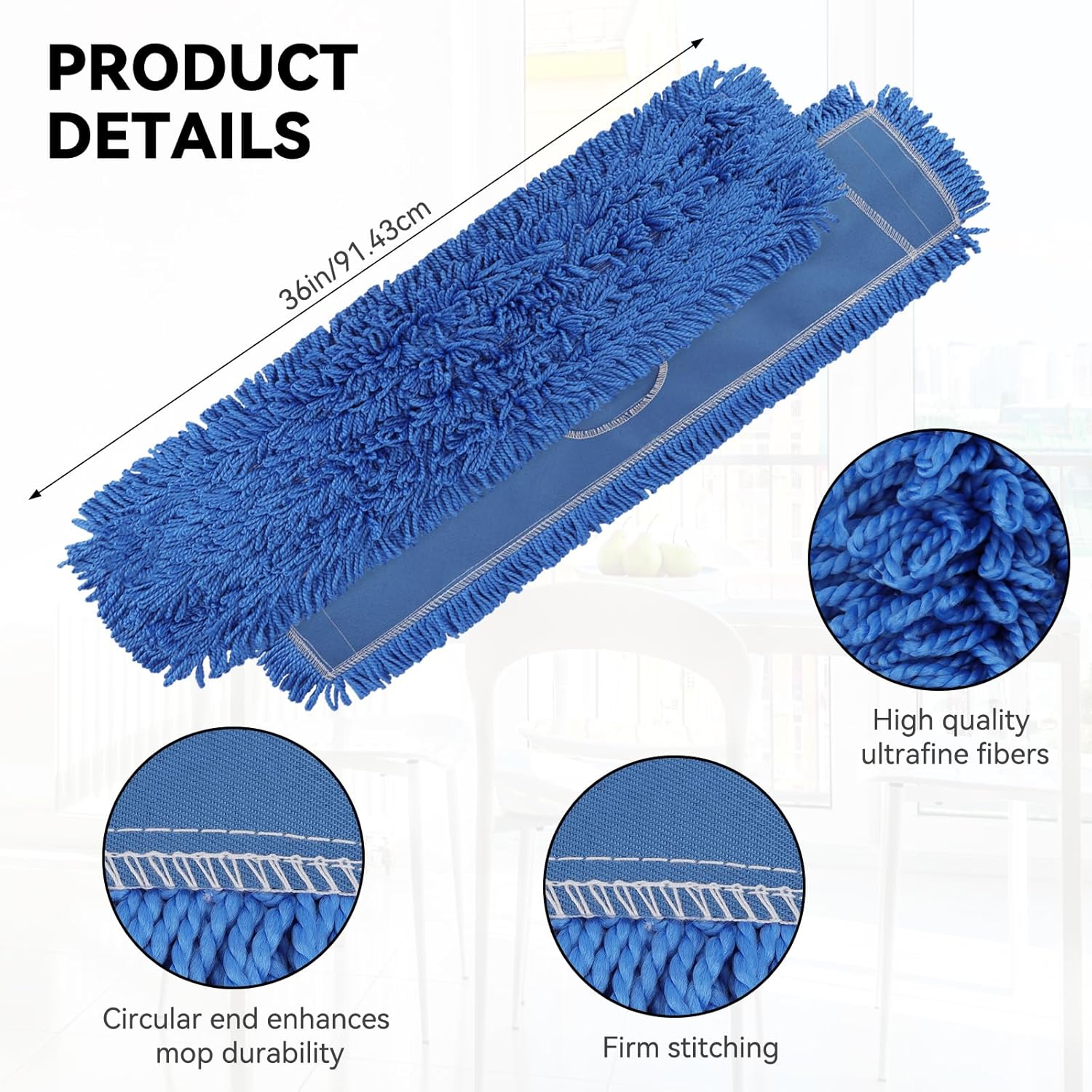 BeiLan 36 Inch Dust Mop Head Replacement - 6 Pack Blue