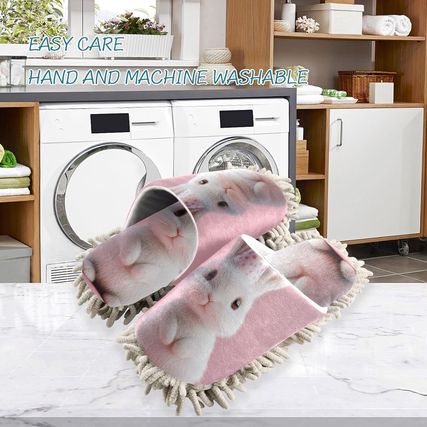 FLildon Microfiber Mopping Slippers with Bunny Hat Size M