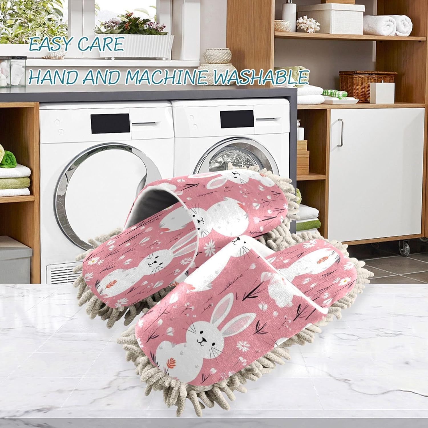Bulletgxll Cute Rabbits Mopping Slippers Washable