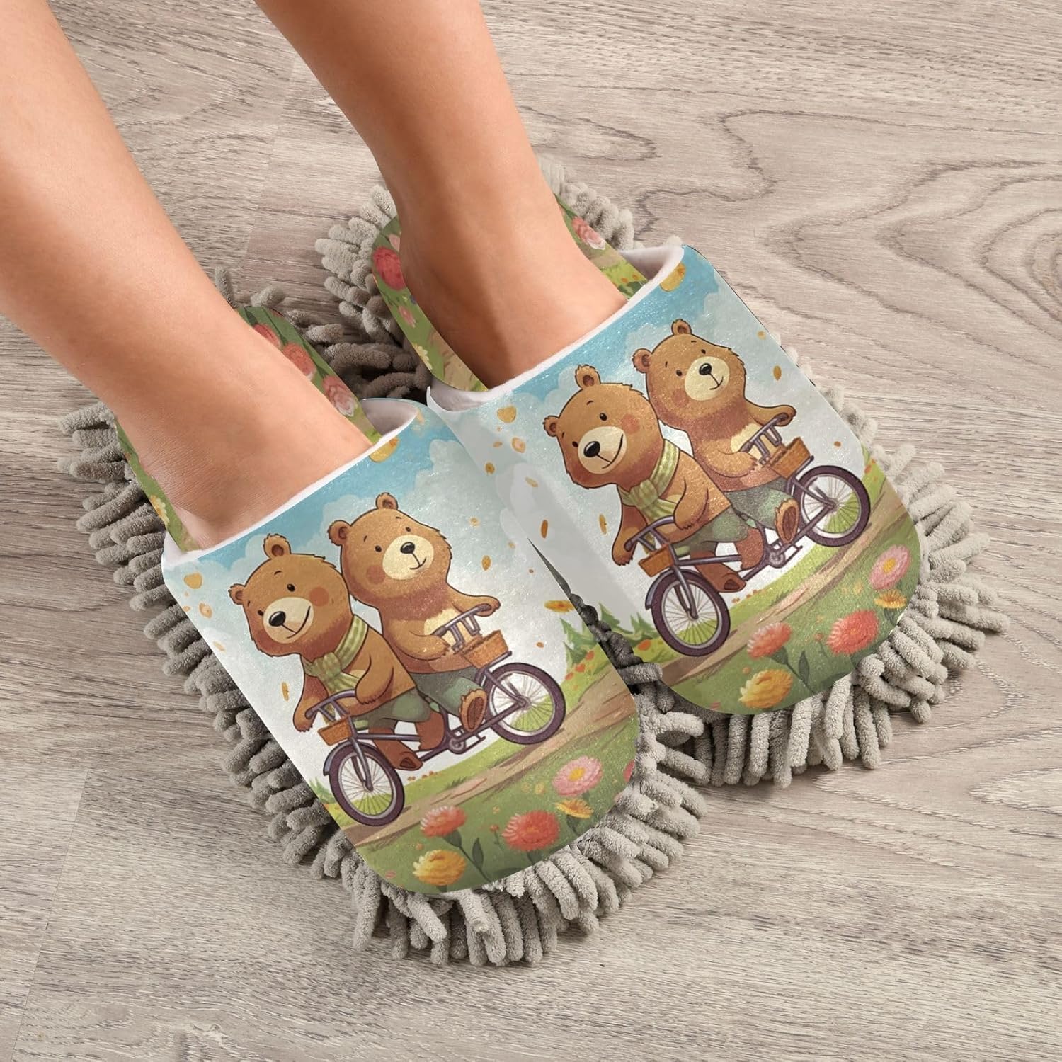 Bulletgxll Cartoon Bears Mopping Slippers - M