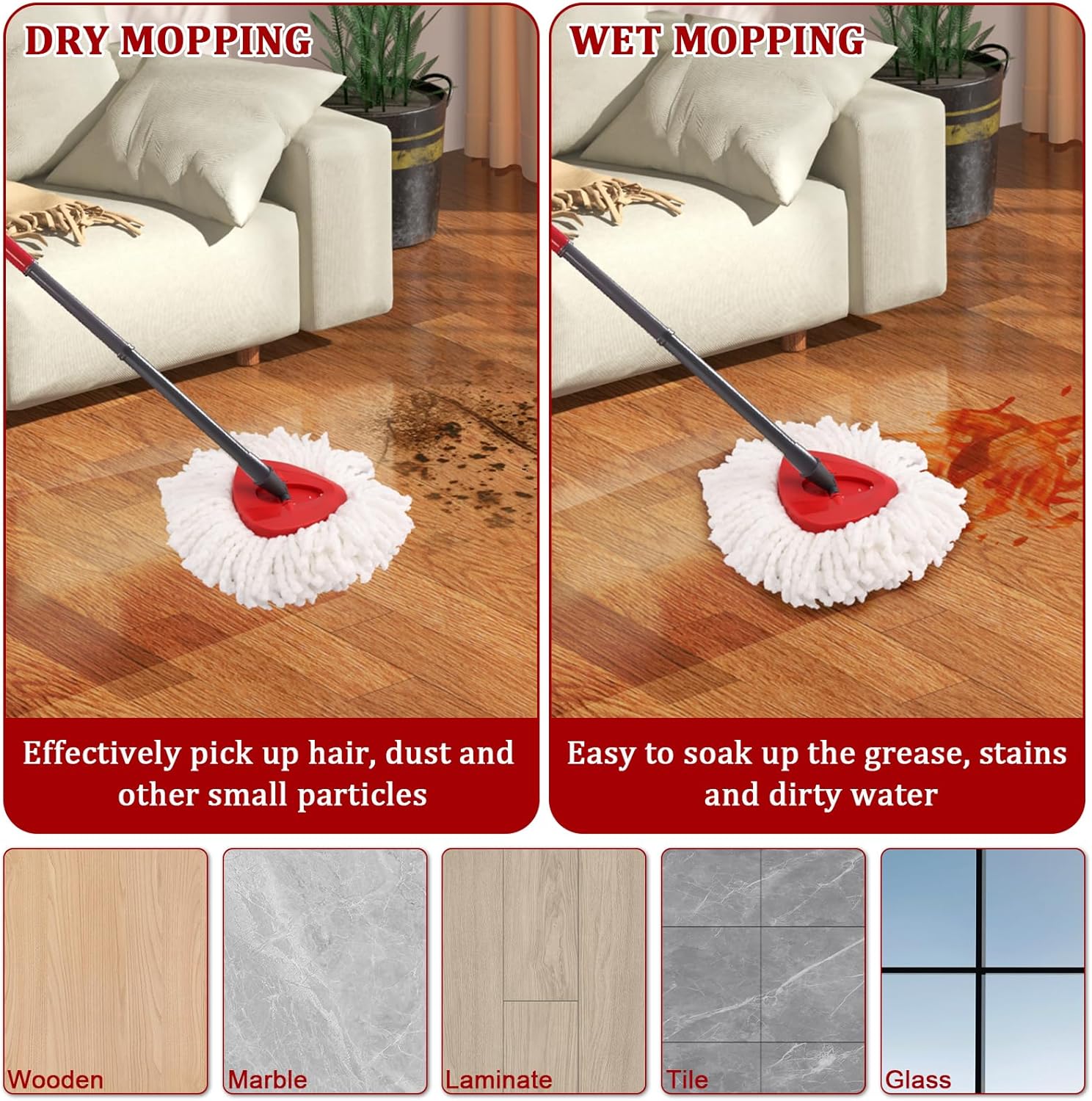 NICEMOVIC 5 Pack Spin Mop Replacement Heads